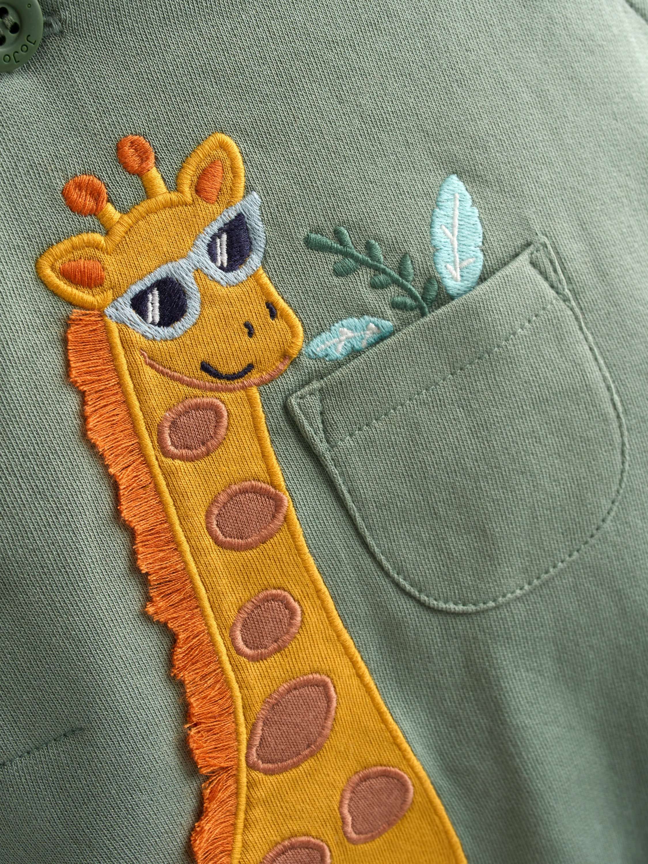 Baby Appliqué Dungarees and Stripe Top Set, Khaki Green
