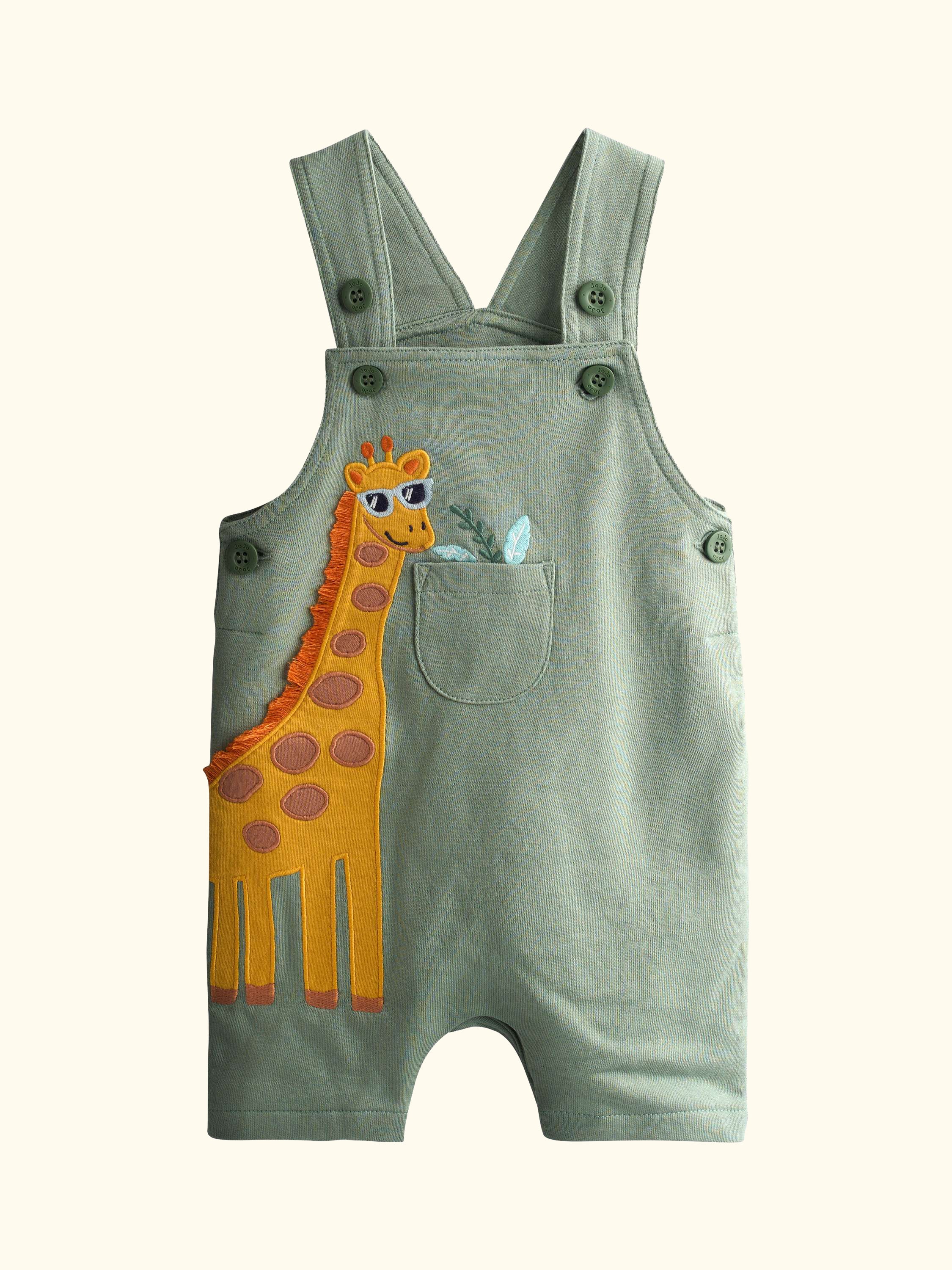 Baby Appliqué Dungarees and Stripe Top Set, Khaki Green