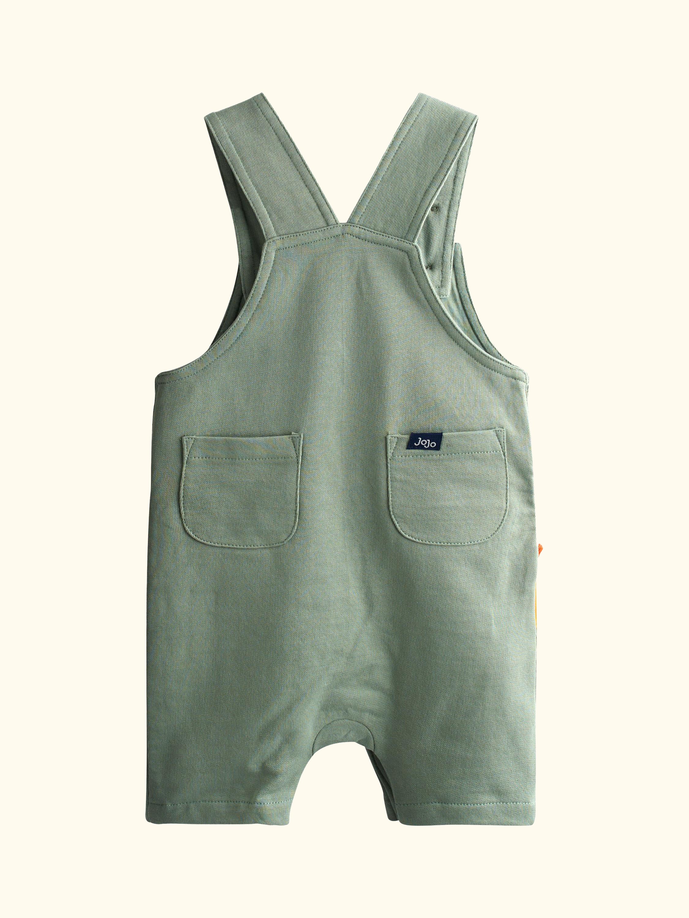 Baby Appliqué Dungarees and Stripe Top Set, Khaki Green