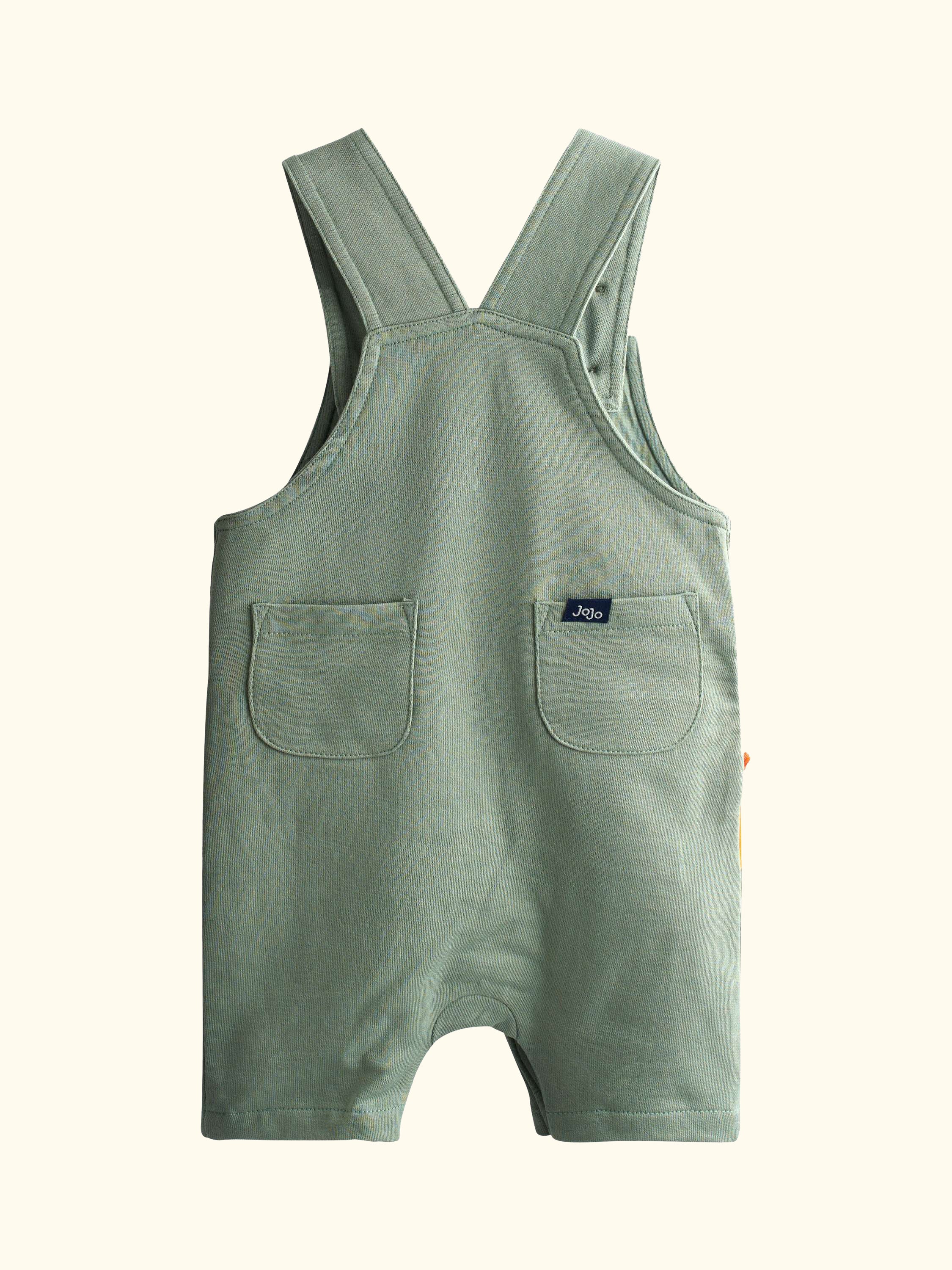 Baby Appliqué Dungarees and Stripe Top Set, Khaki Green