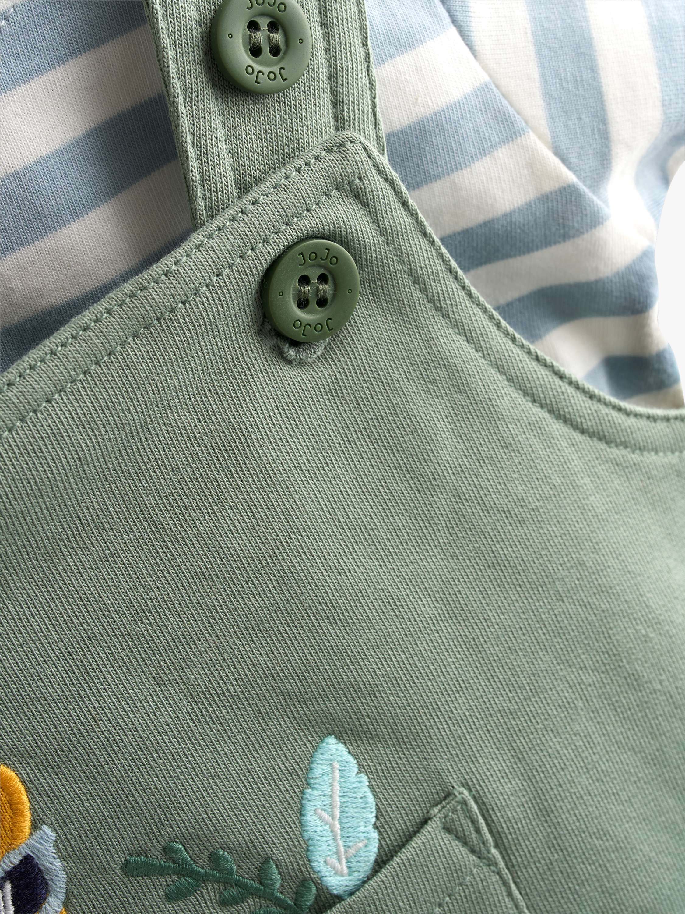 Baby Appliqué Dungarees and Stripe Top Set, Khaki Green