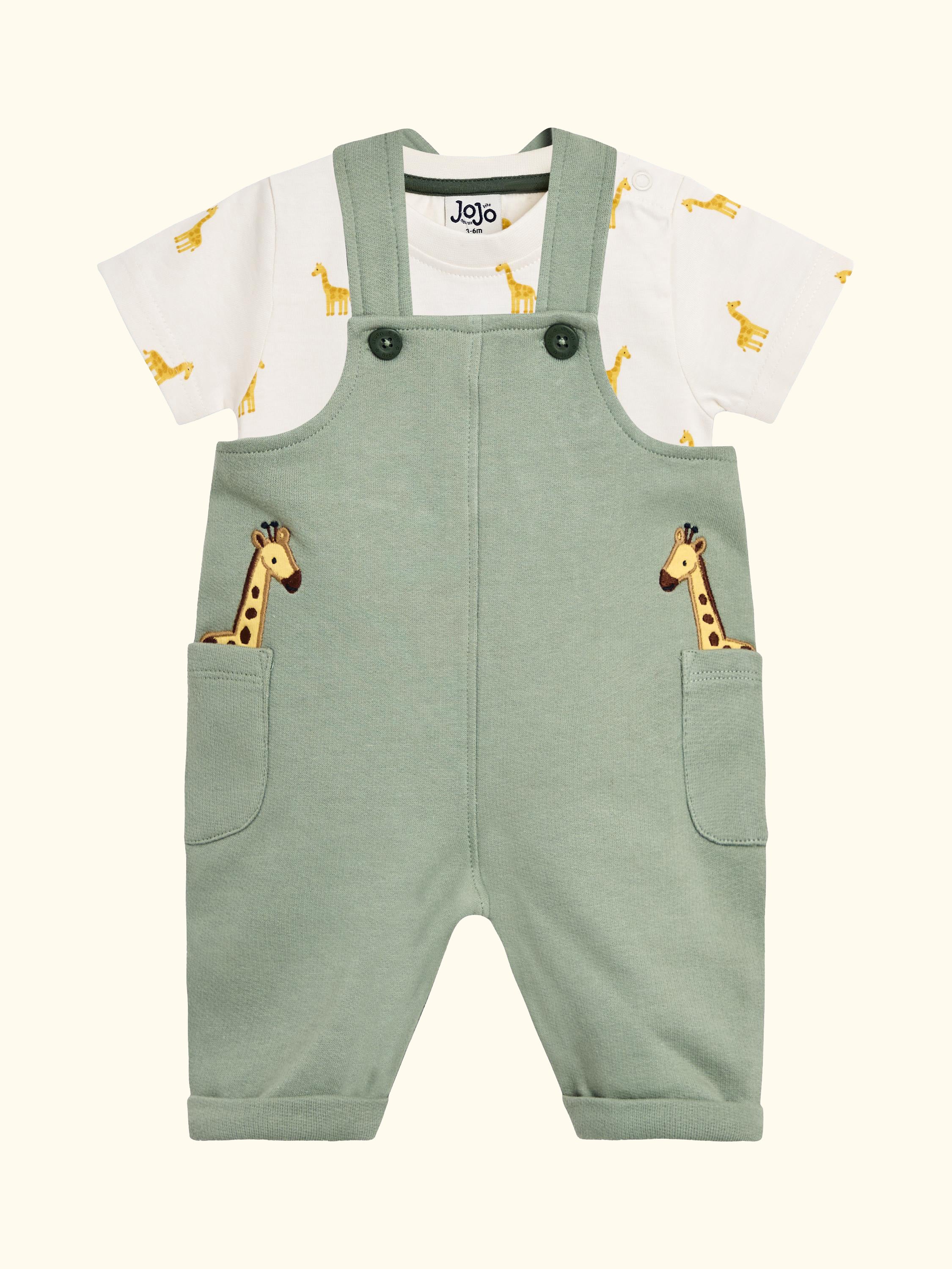 Baby Giraffe Pocket Dungarees and Top Set, Khaki