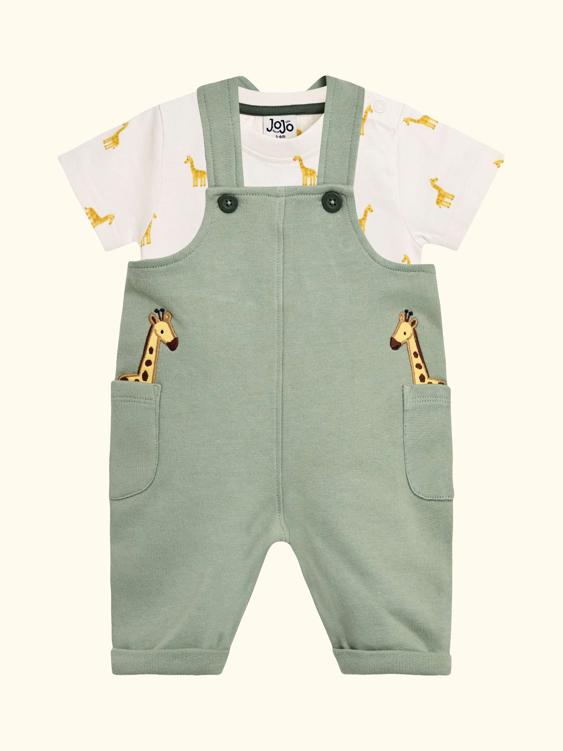 Baby Giraffe Pocket Dungarees and Top Set, Khaki