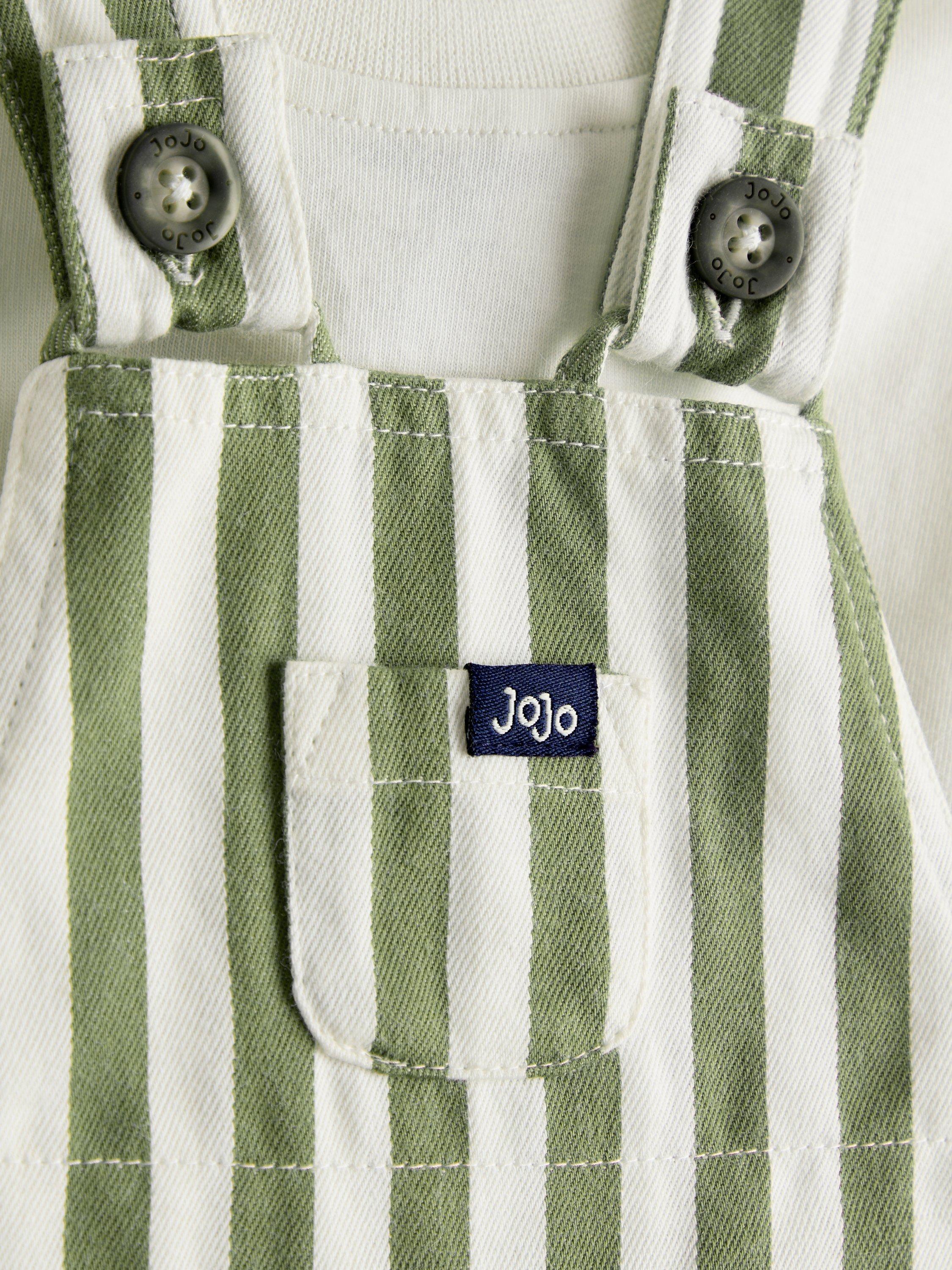 Baby Twill Stripe Dungarees & T-Shirt Set, Khaki Green