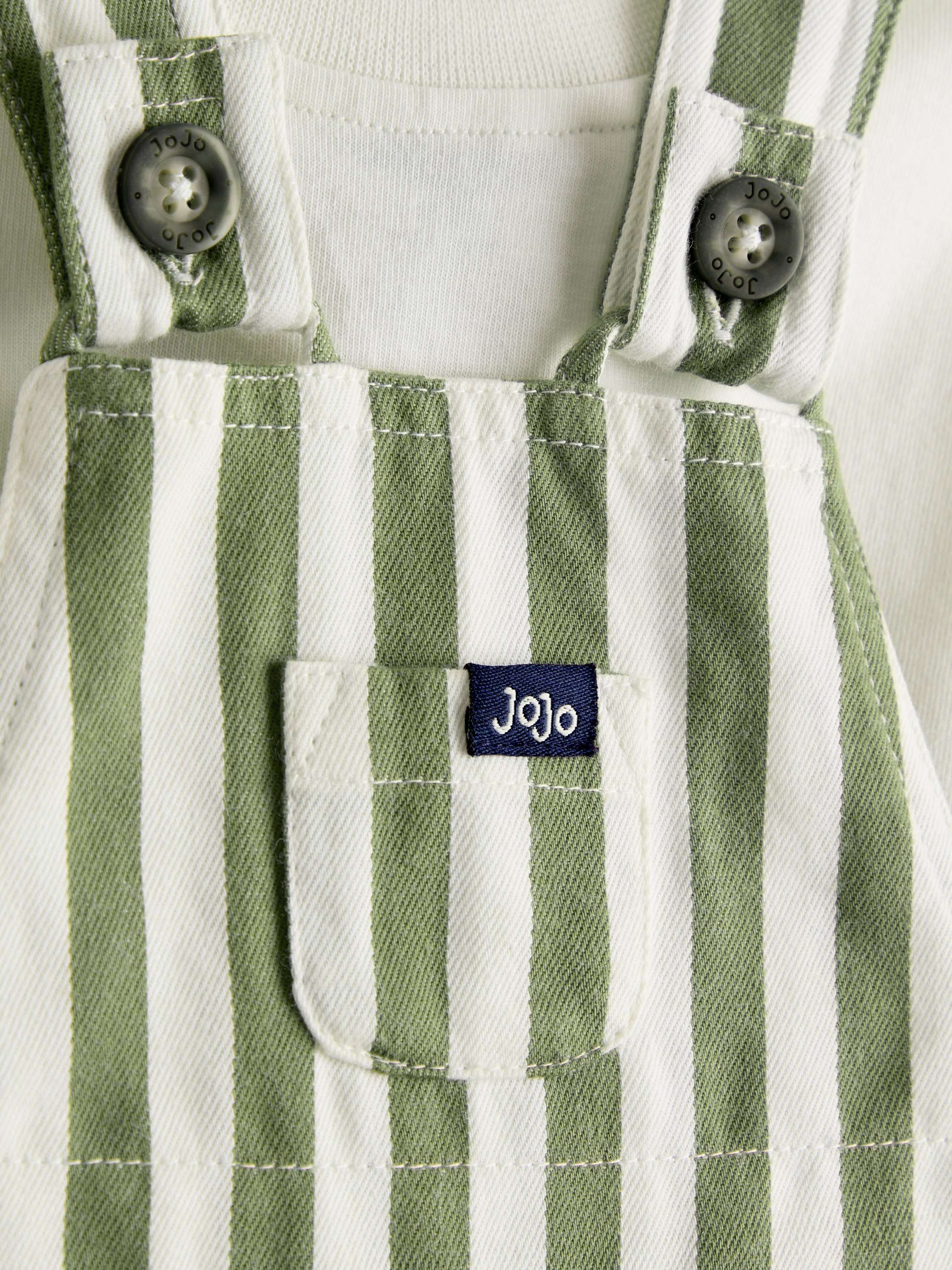 Baby Twill Stripe Dungarees & T-Shirt Set, Khaki Green