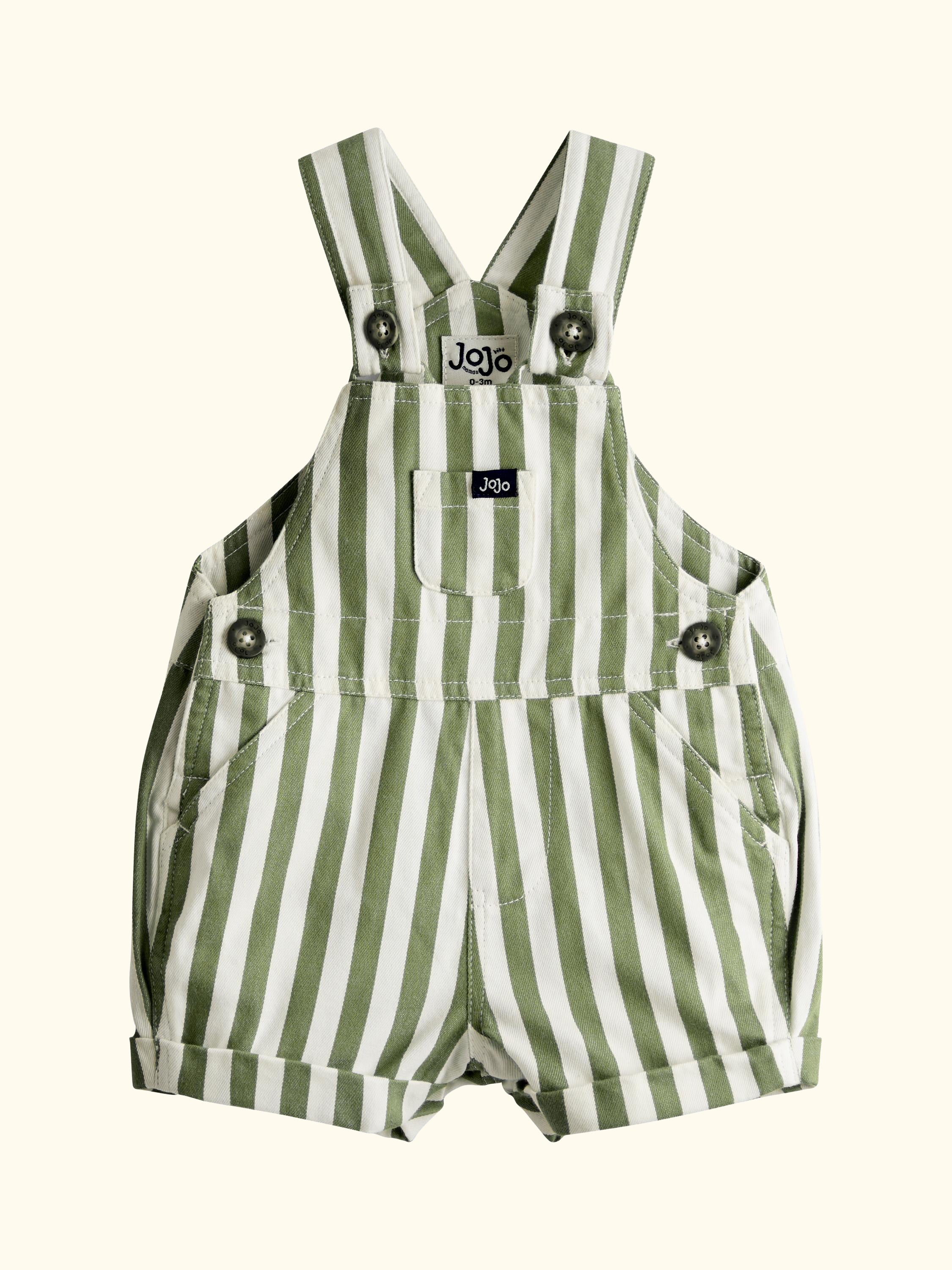 Baby Twill Stripe Dungarees & T-Shirt Set, Khaki Green