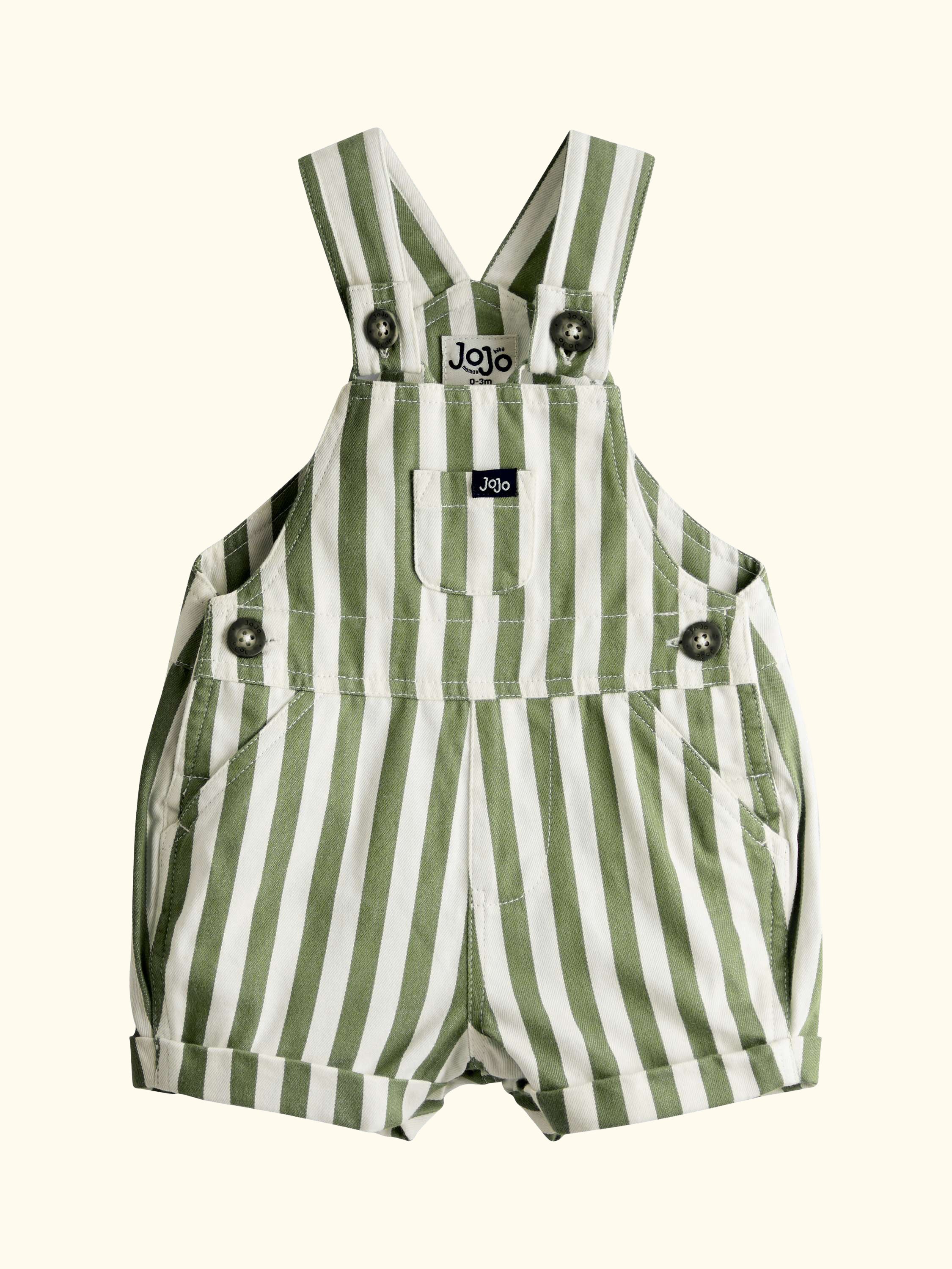 Baby Twill Stripe Dungarees & T-Shirt Set, Khaki Green