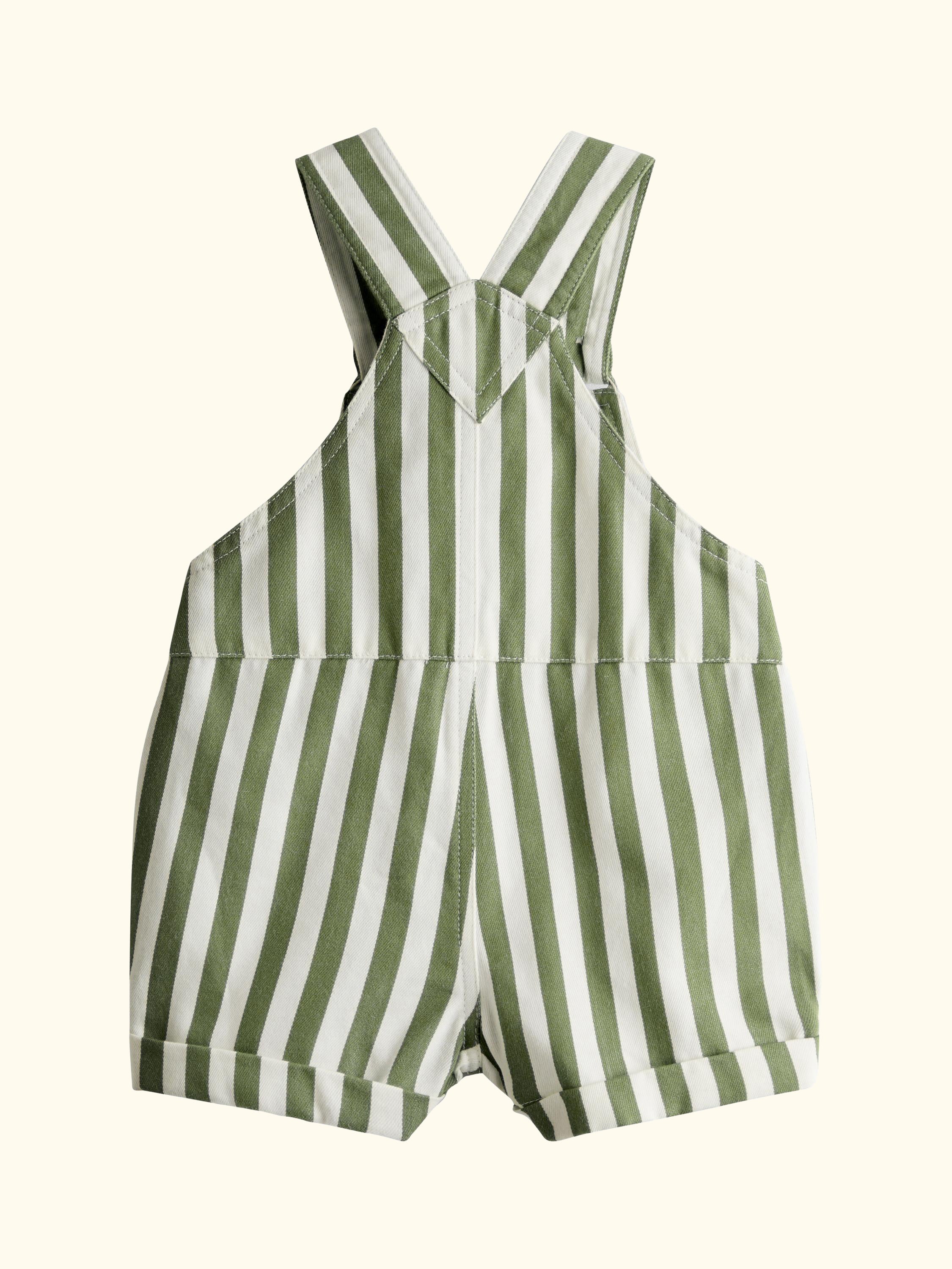Baby Twill Stripe Dungarees & T-Shirt Set, Khaki Green