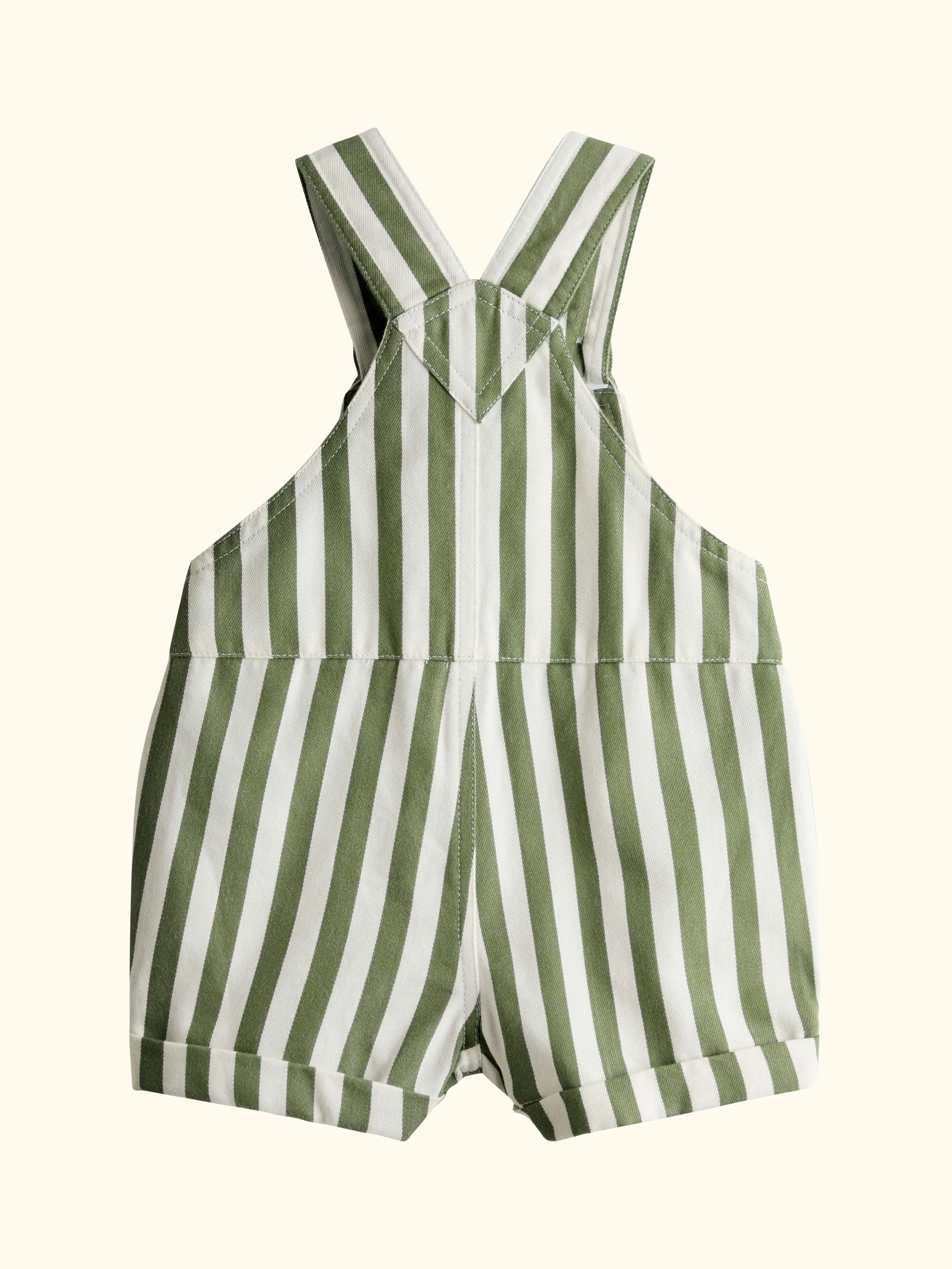 Baby Twill Stripe Dungarees & T-Shirt Set, Khaki Green