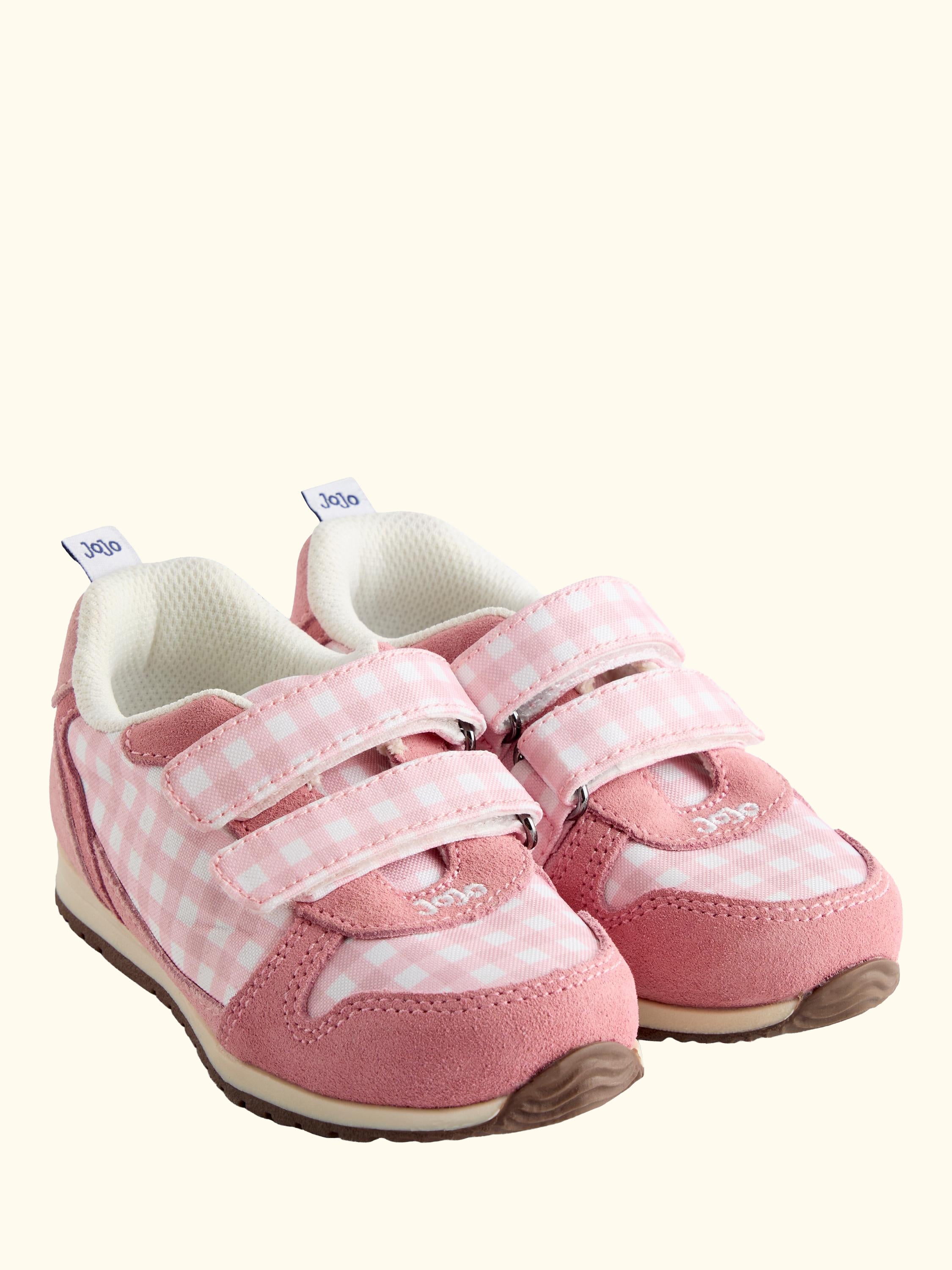 Kids' Gingham Rip Tape Trainers, Mid Pink