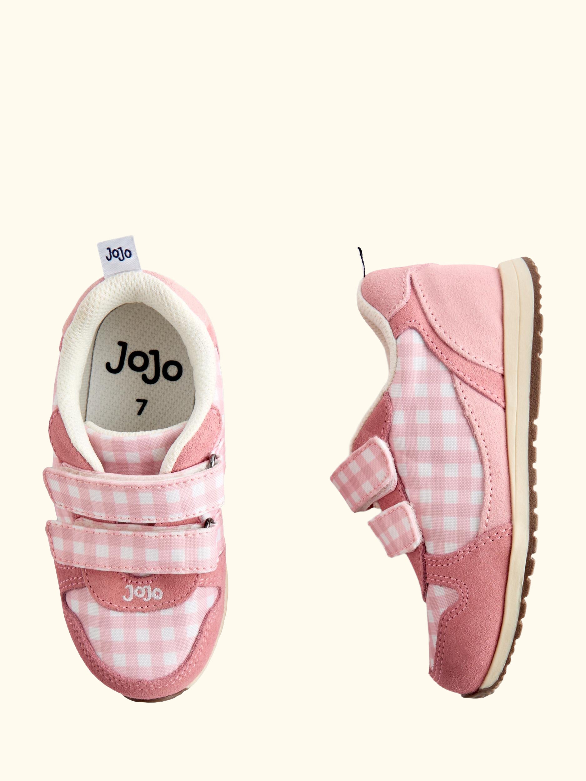 Kids' Gingham Rip Tape Trainers, Mid Pink
