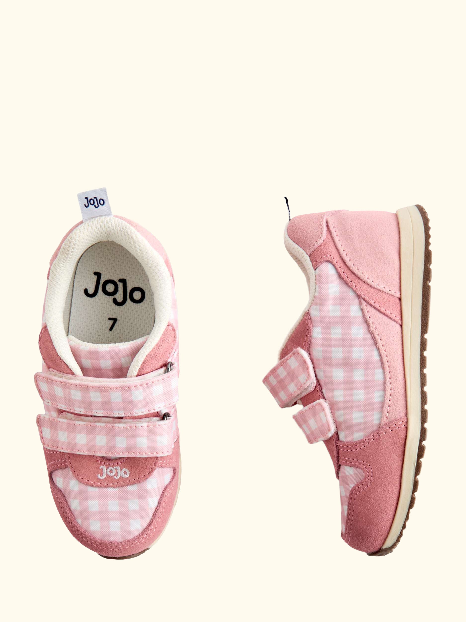 Kids' Gingham Rip Tape Trainers, Mid Pink