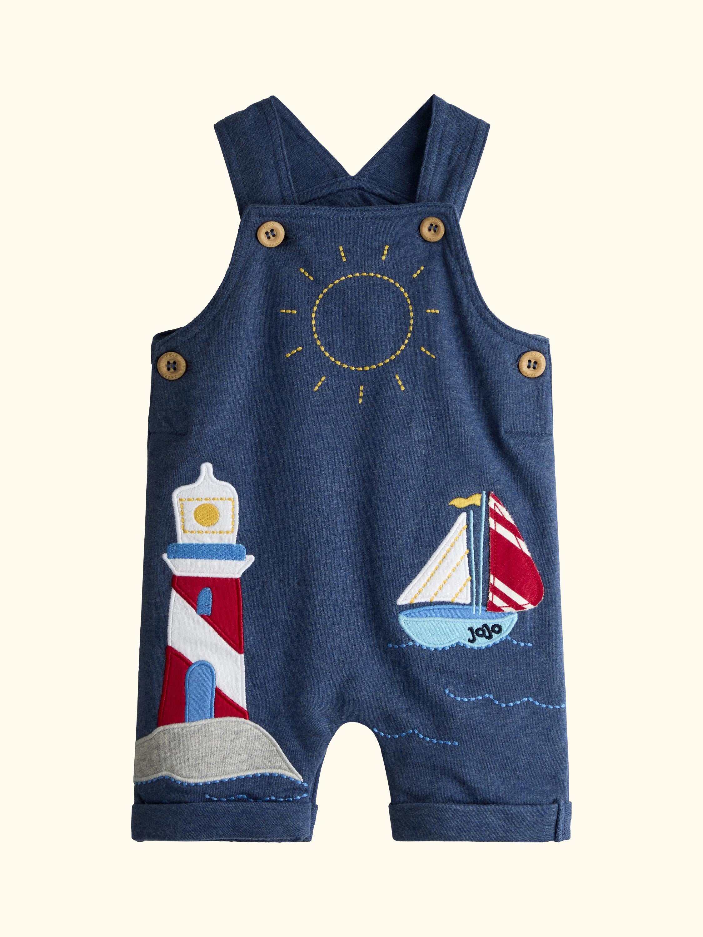 Baby Lighthouse and Sailboat Dungaree and T-Shirt Set, Denim Blue