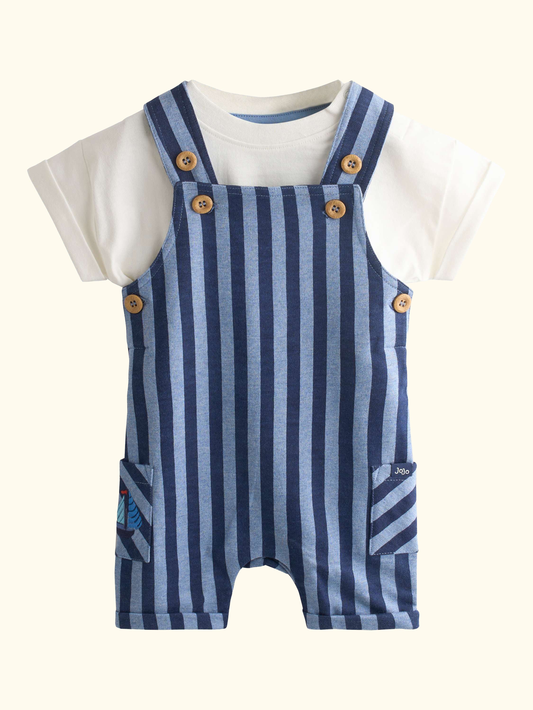 Baby Stripe Dungarees & T-Shirt Set, Denim Blue