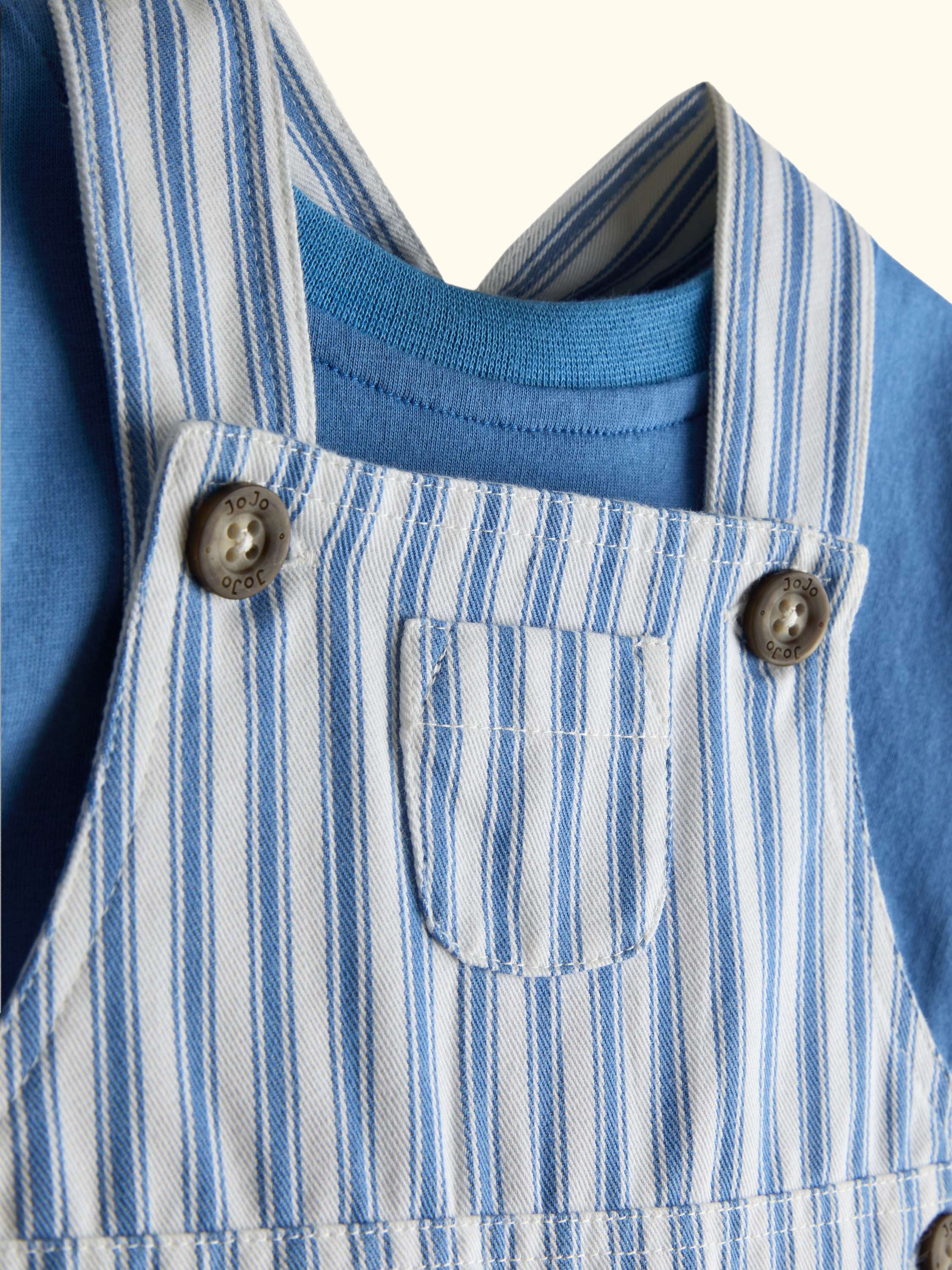 Baby Twill Stripe Dungarees and T-Shirt Set, Mid Blue