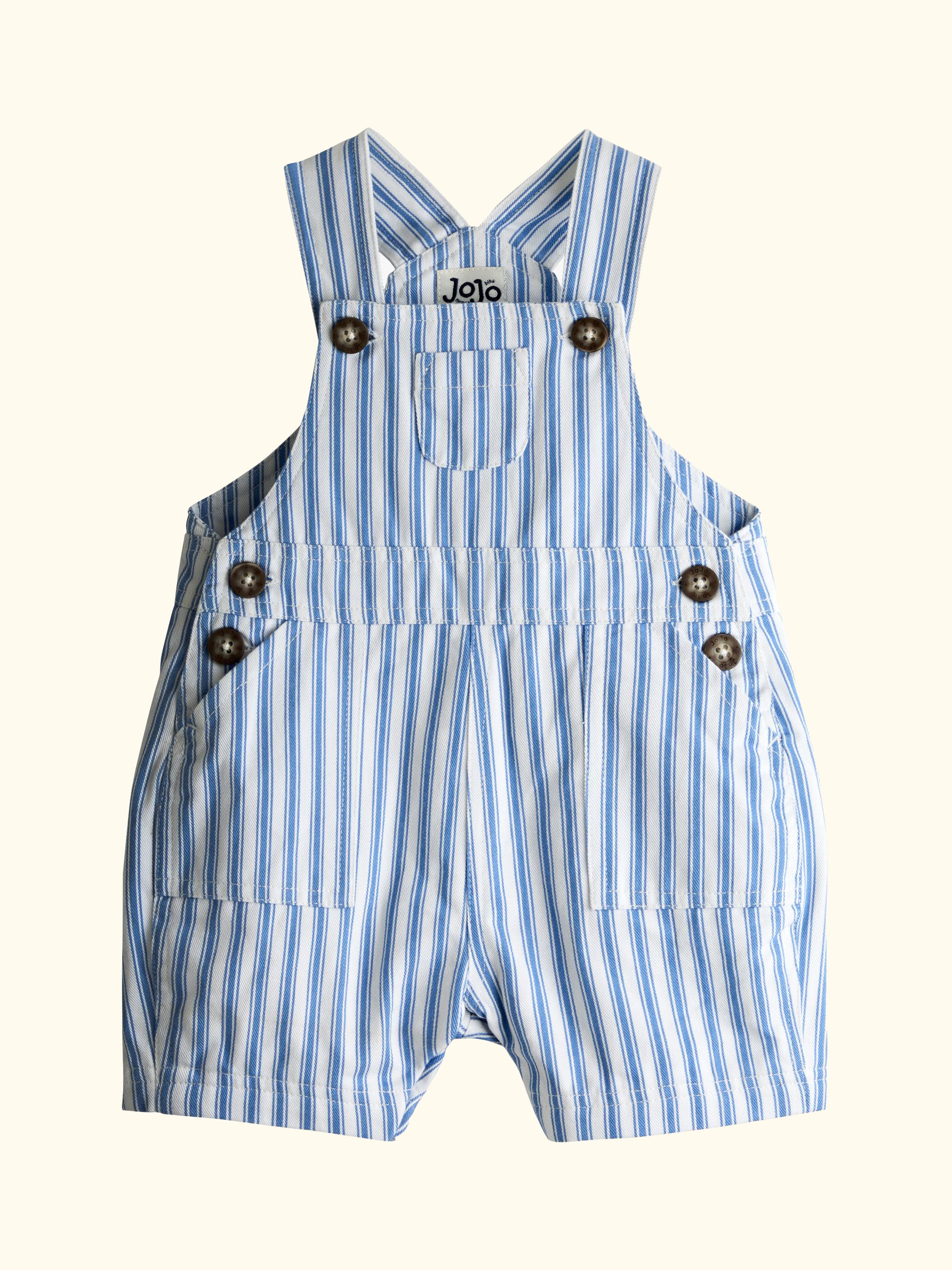 Baby Twill Stripe Dungarees and T-Shirt Set, Mid Blue
