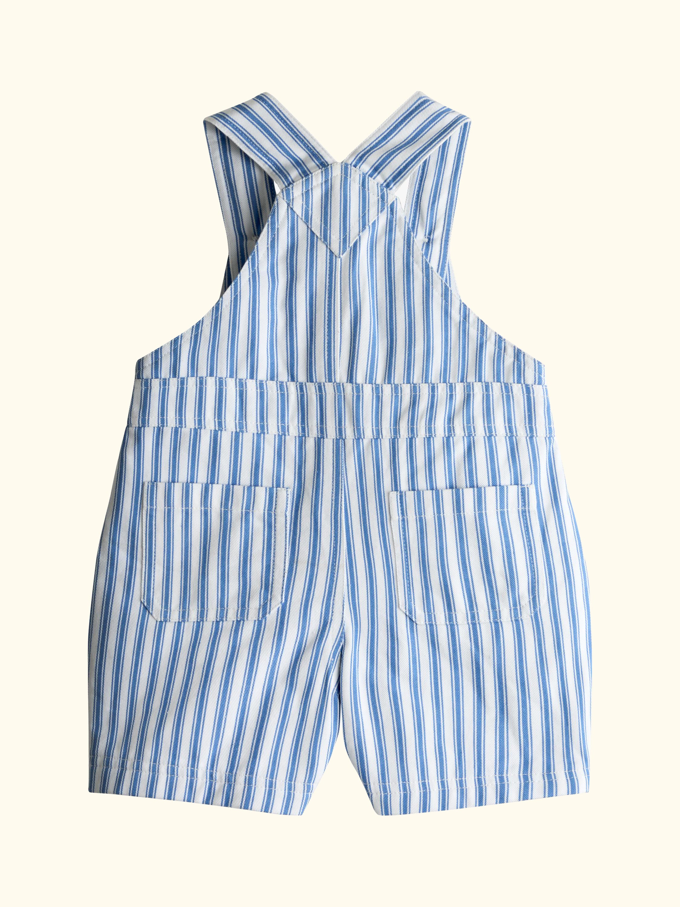Baby Twill Stripe Dungarees and T-Shirt Set, Mid Blue