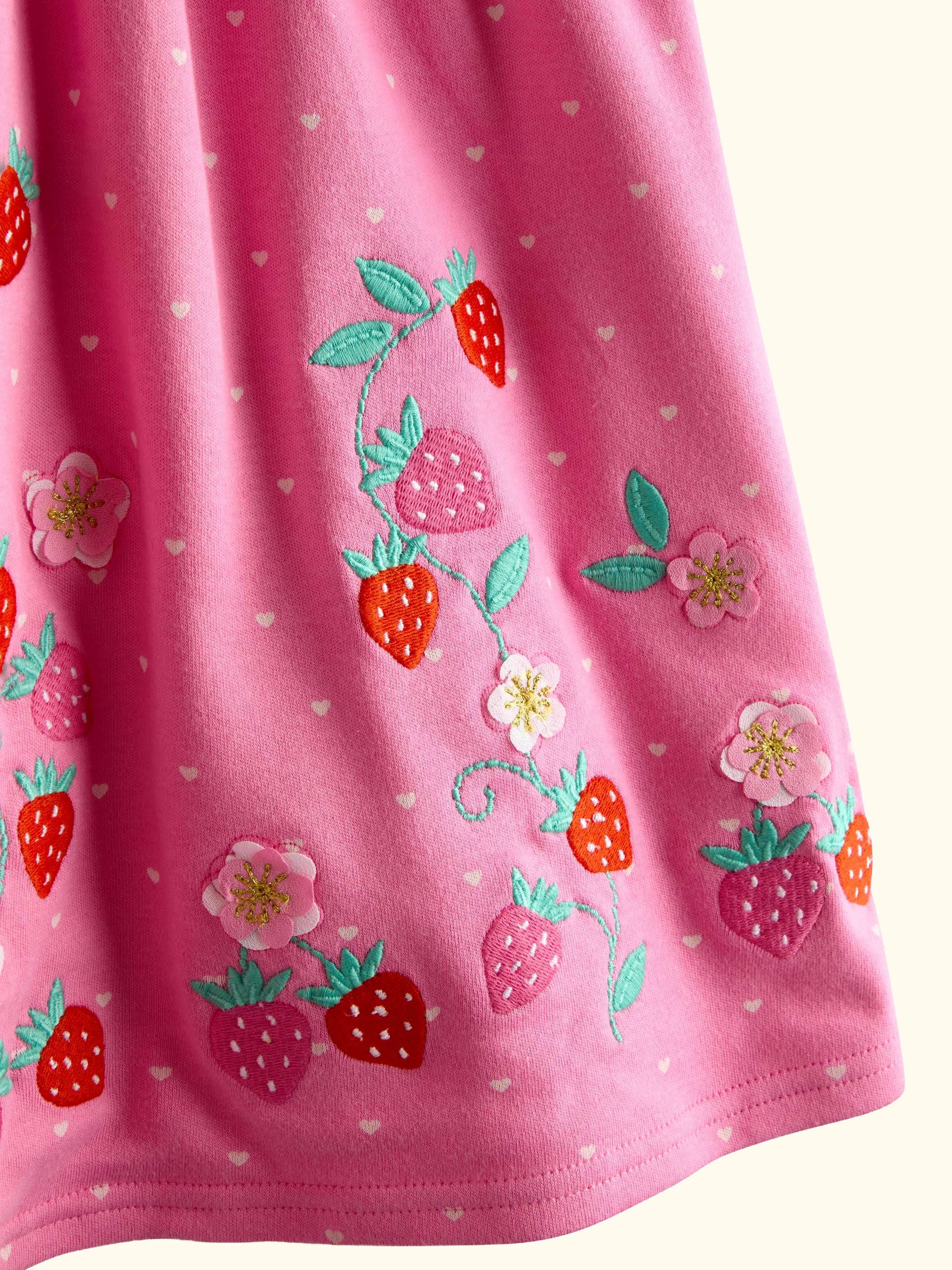 Kids' Strawberry Appliqué Bow Dress, Mid Pink