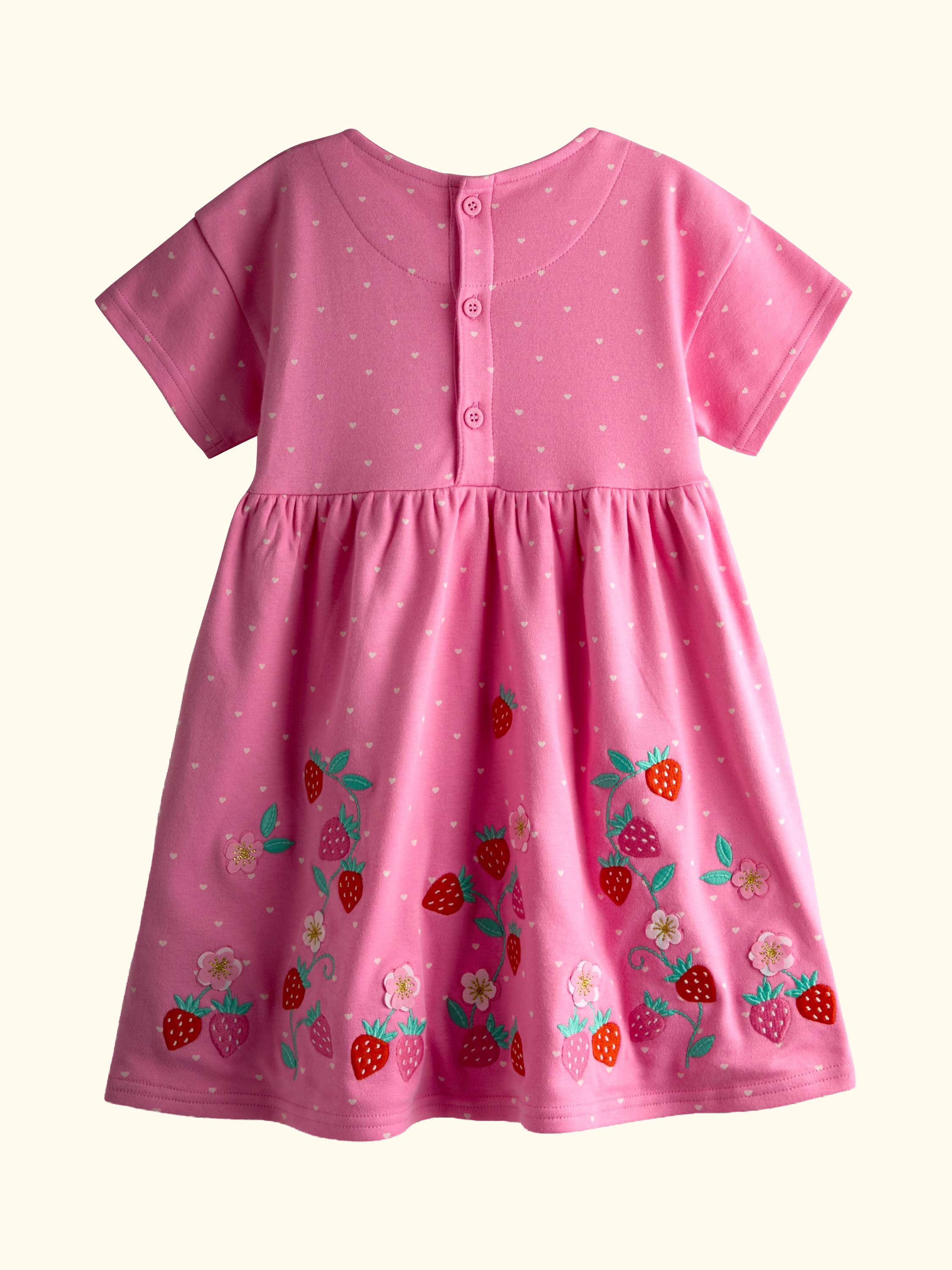 Kids' Strawberry Appliqué Bow Dress, Mid Pink
