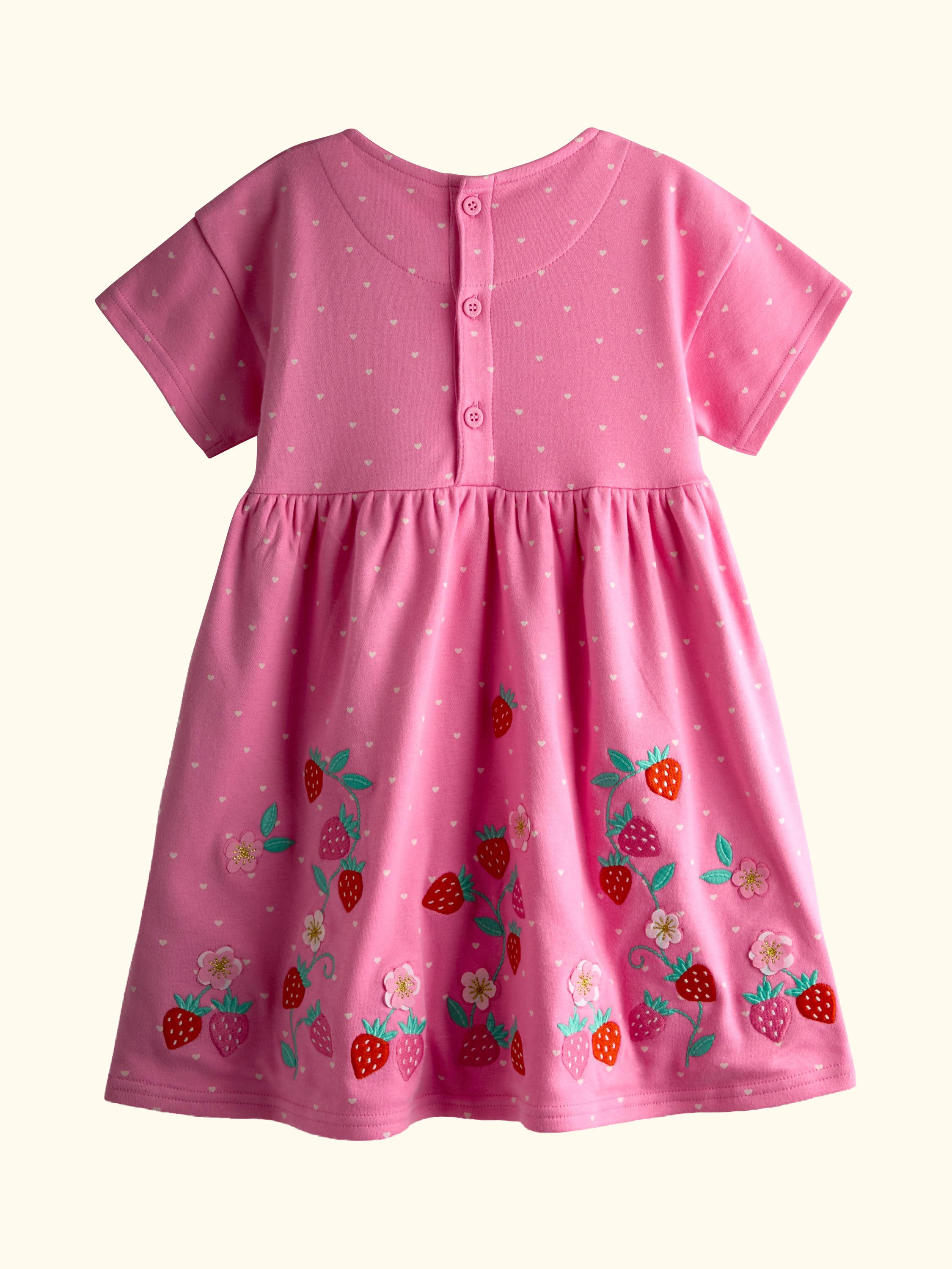 Kids' Strawberry Appliqué Bow Dress, Mid Pink