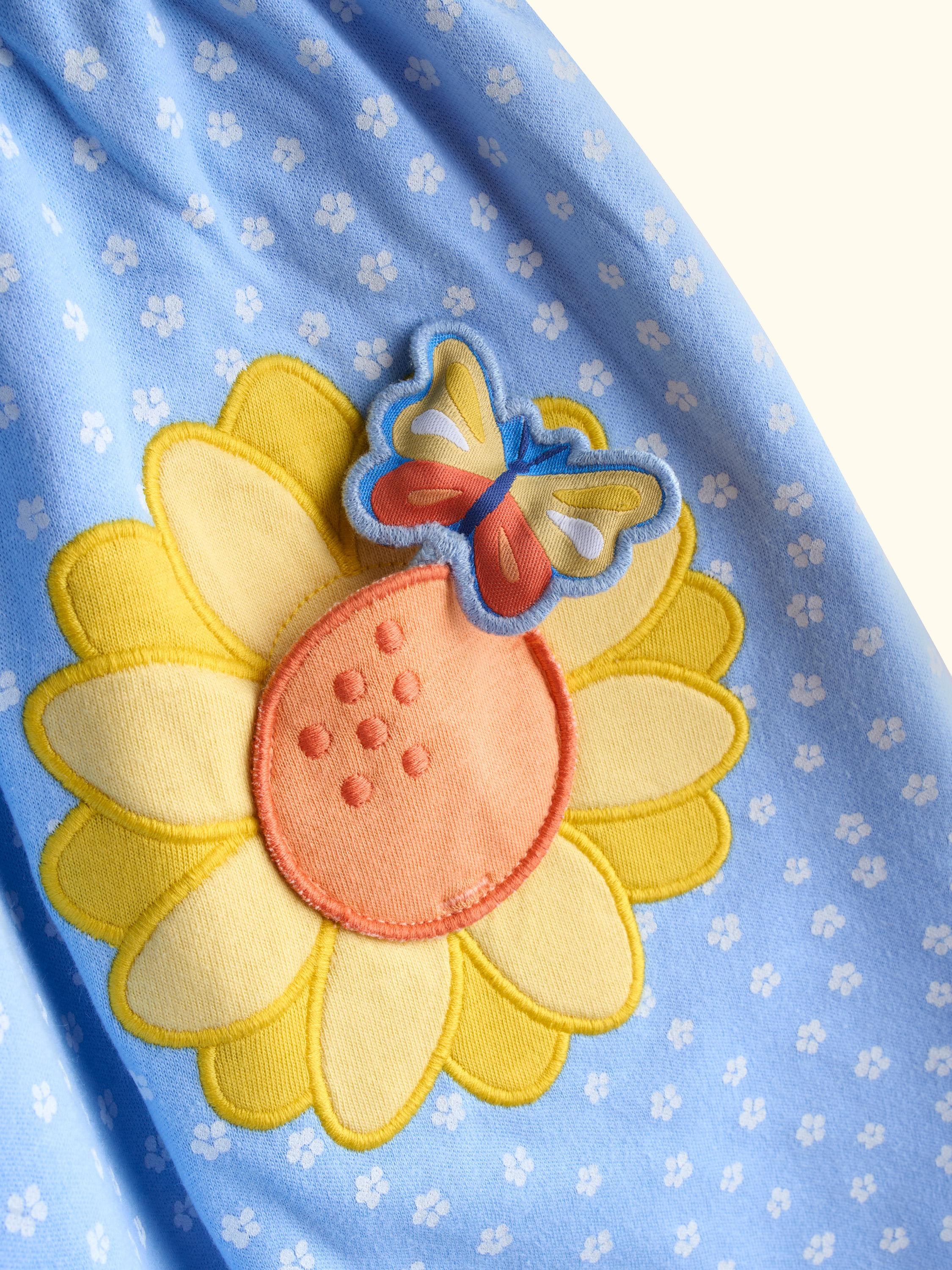 Kids' Button Front Sunflower Applique Dress, Light Blue
