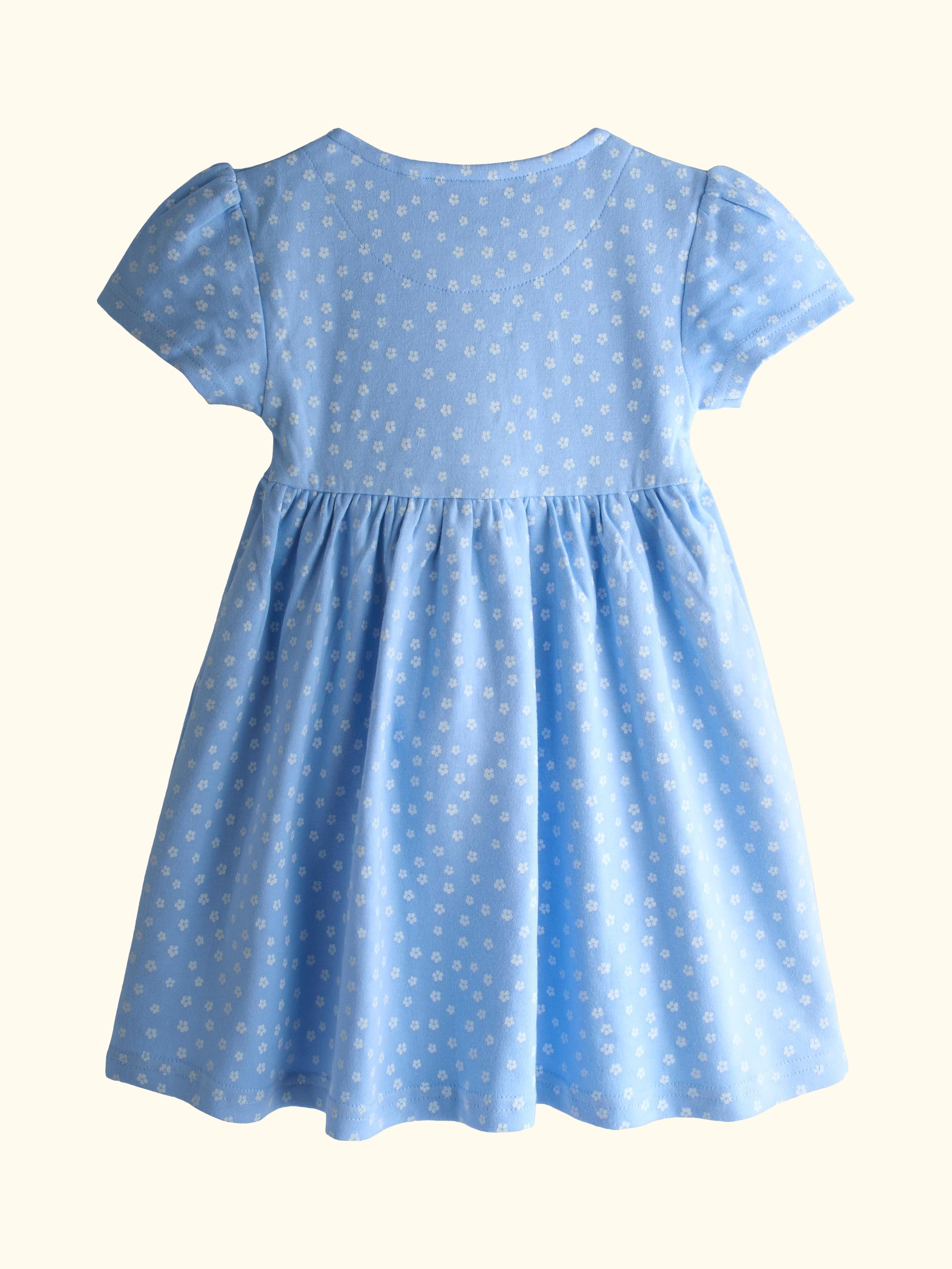 Kids' Button Front Sunflower Applique Dress, Light Blue