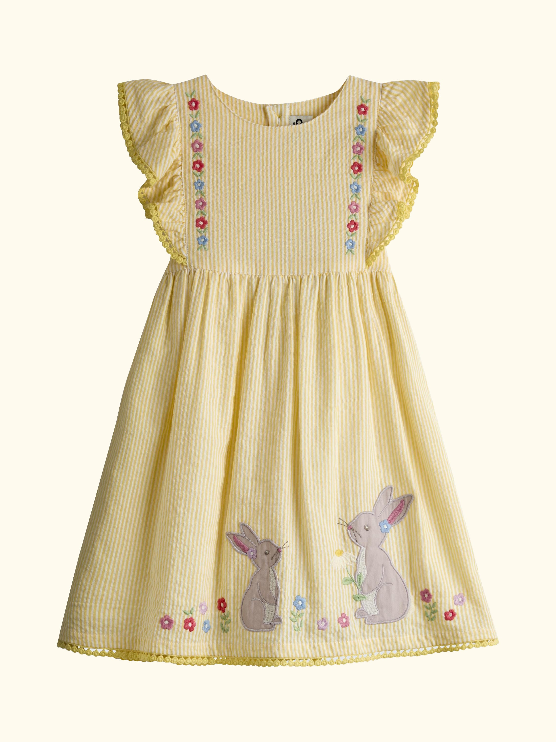 Kids' Bunny Applique Frill Dress, Light Yellow