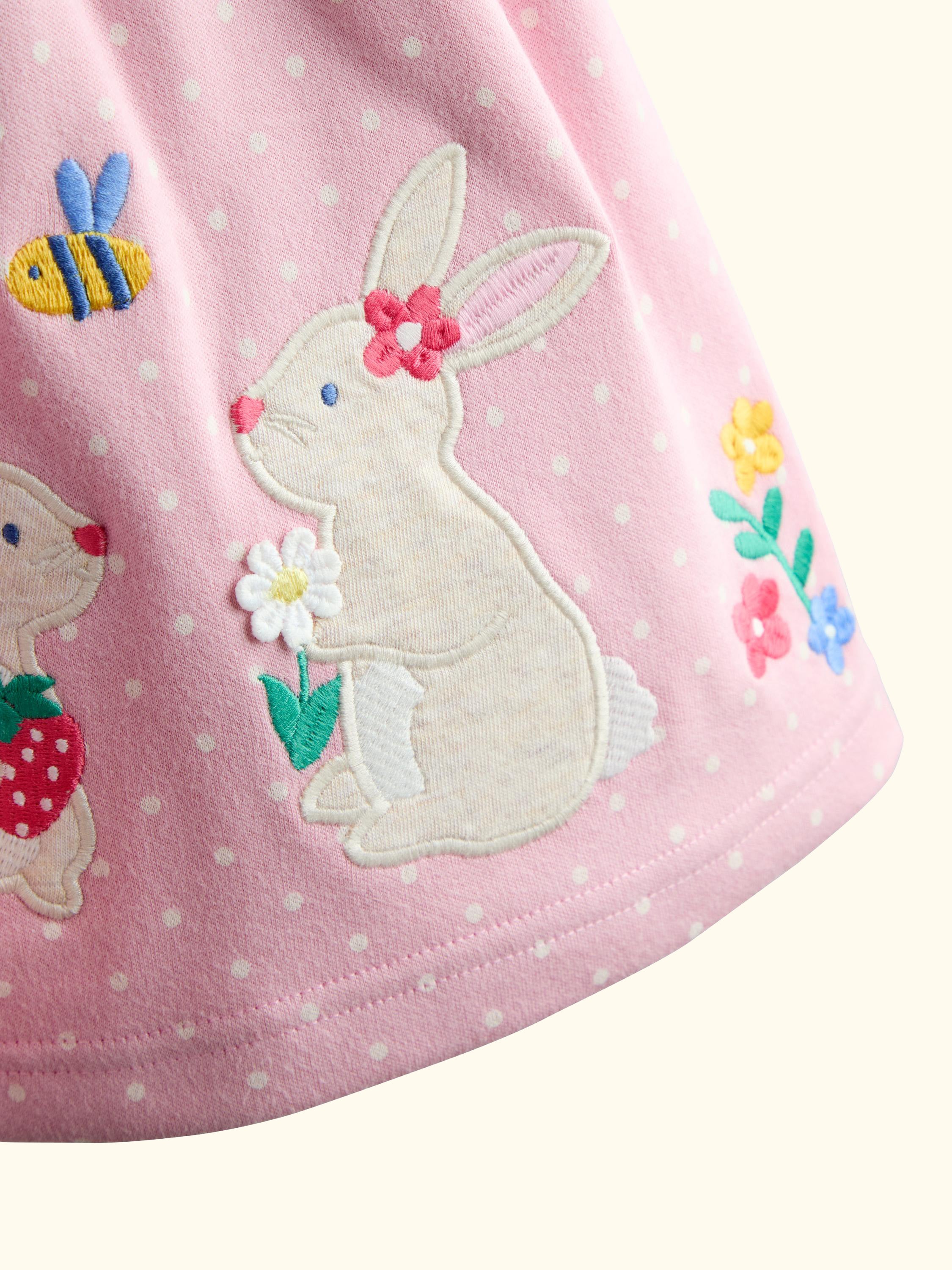 Kids' Bunny Appliqué Frill Shoulder Dress, Rose Pink