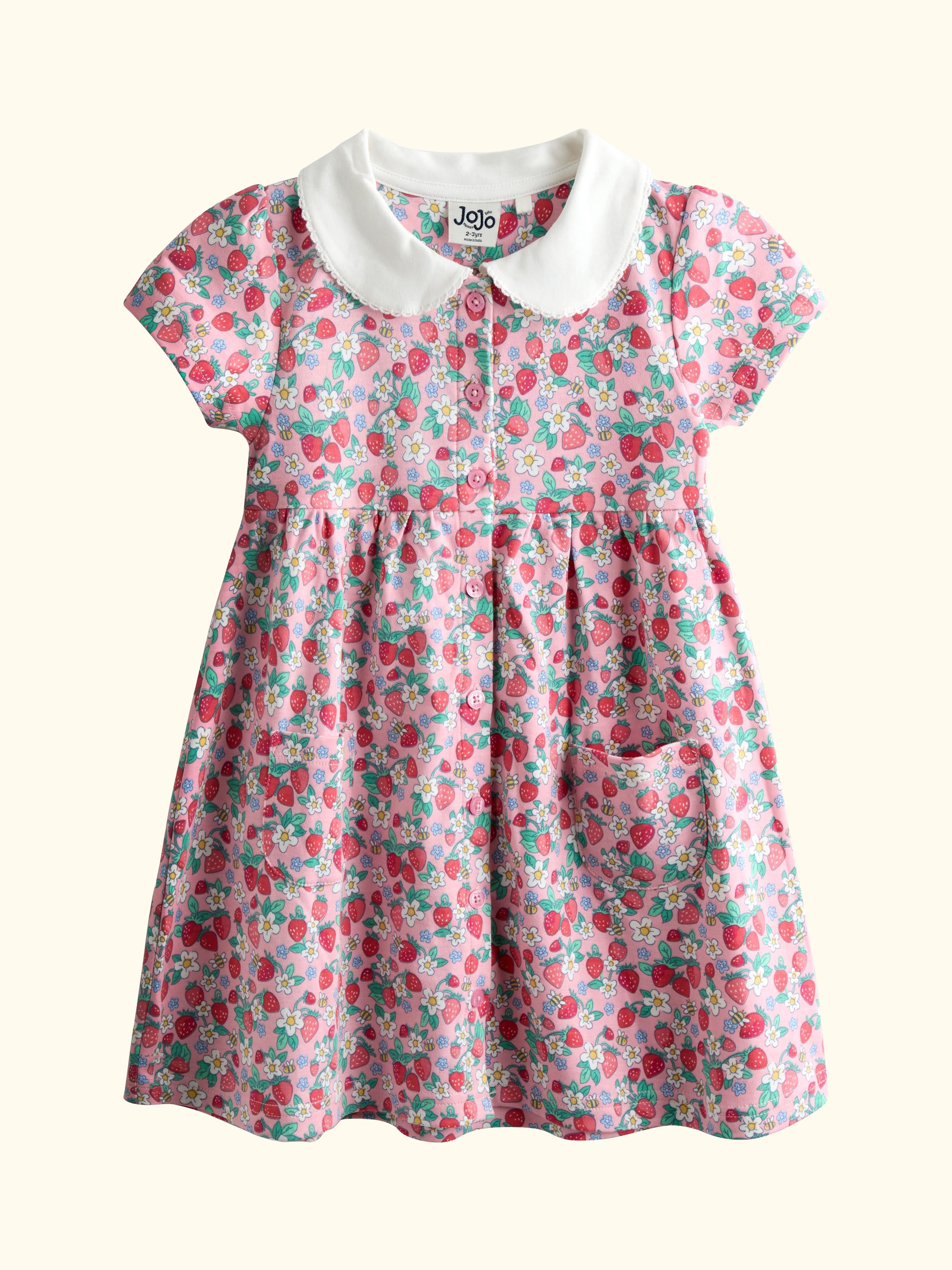 Kids' Button Down Short Sleeve Peter Pan Dress, Light Pink