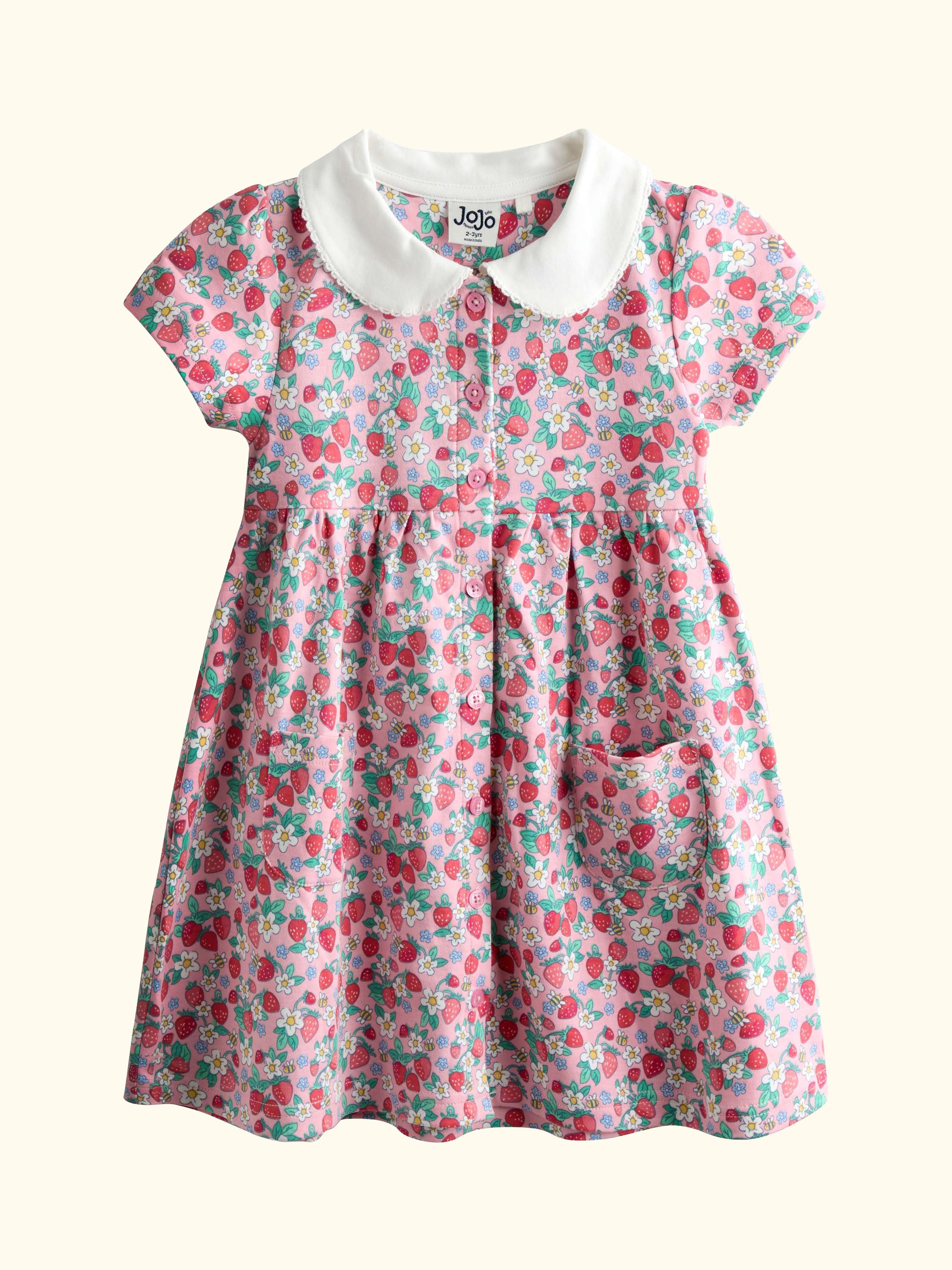 Kids' Button Down Short Sleeve Peter Pan Dress, Light Pink