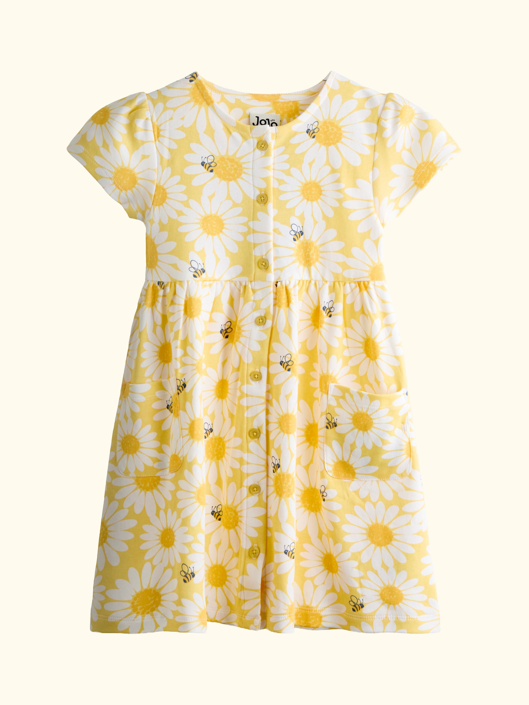 Kids' Button Down Pet In Pocket Dress, Light Yellow