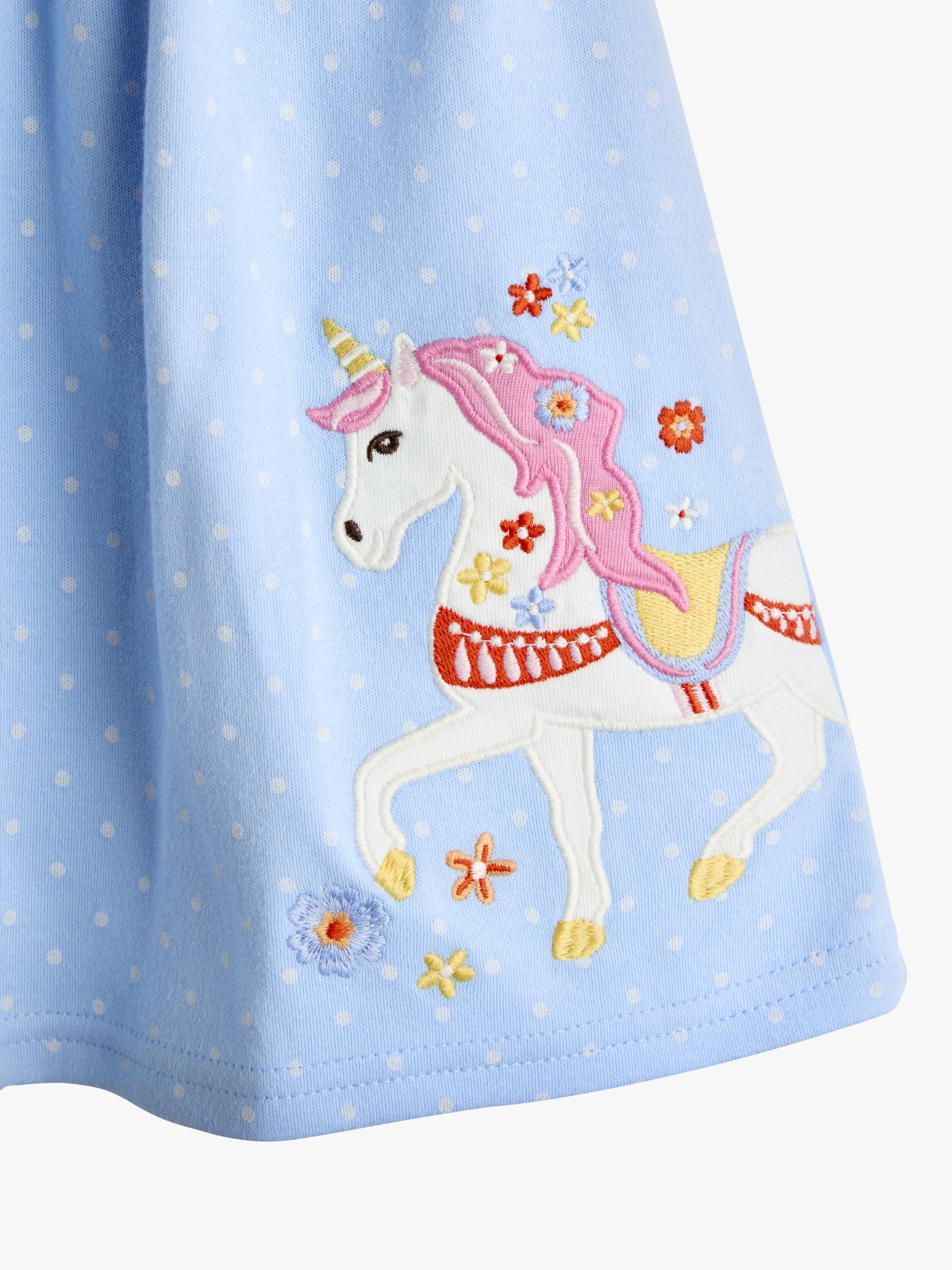 Kids' Unicorn Appliqué Button Front Dress, Cobalt