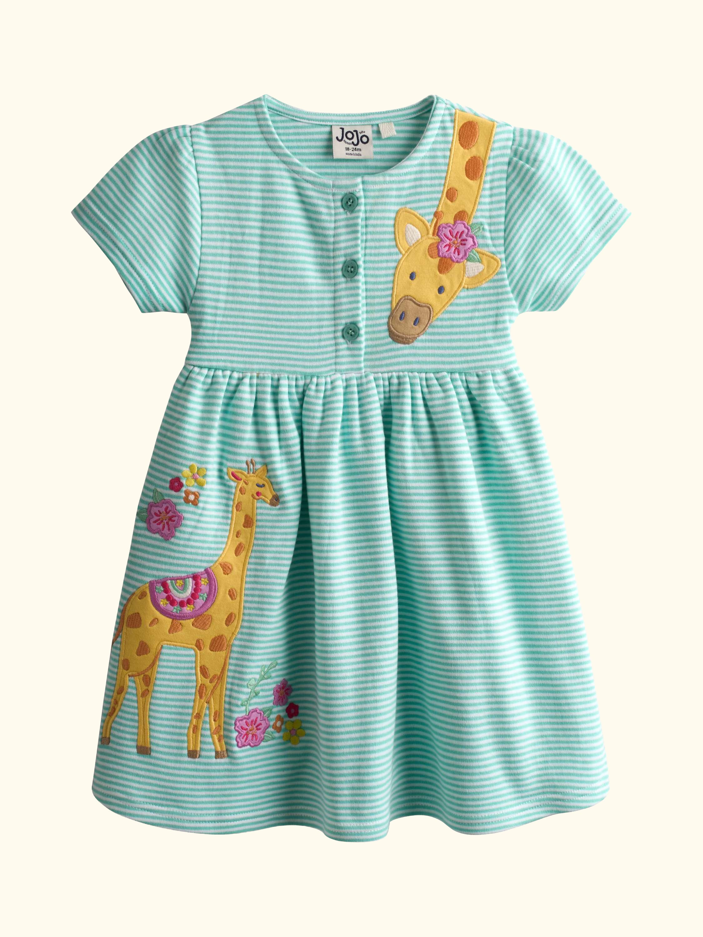 Kids' Button Front Giraffe Applique Dress, Lighthouse