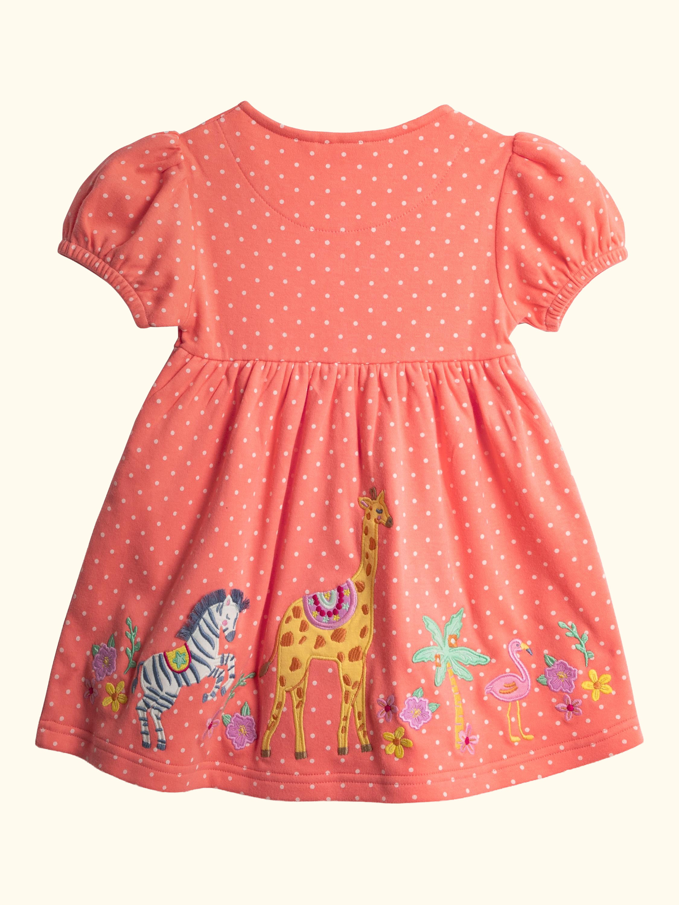 Kids' Button Front Safari Applique Dress, Peach