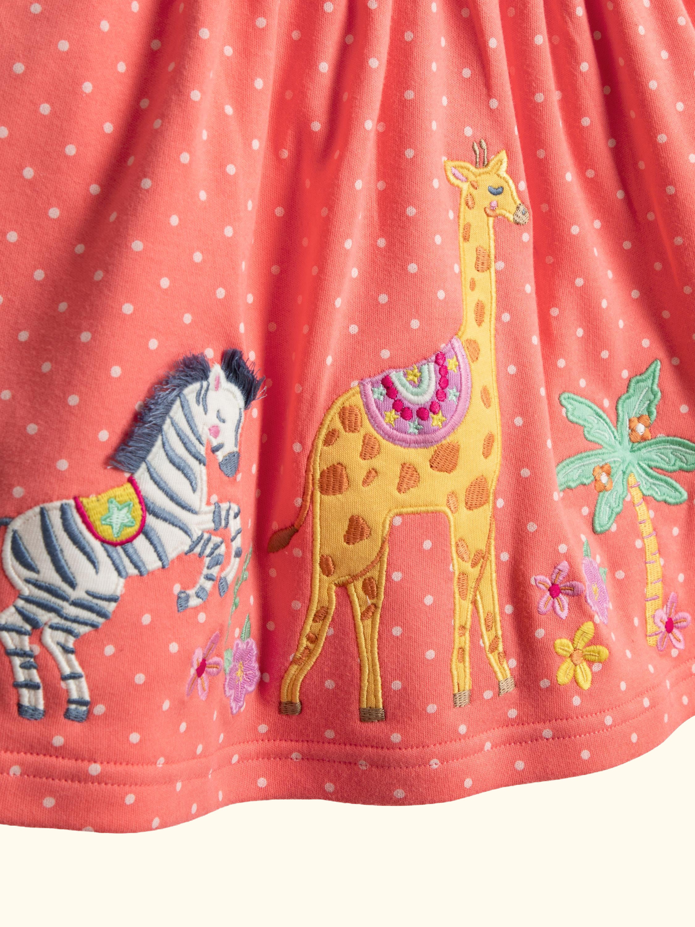Kids' Button Front Safari Applique Dress, Peach