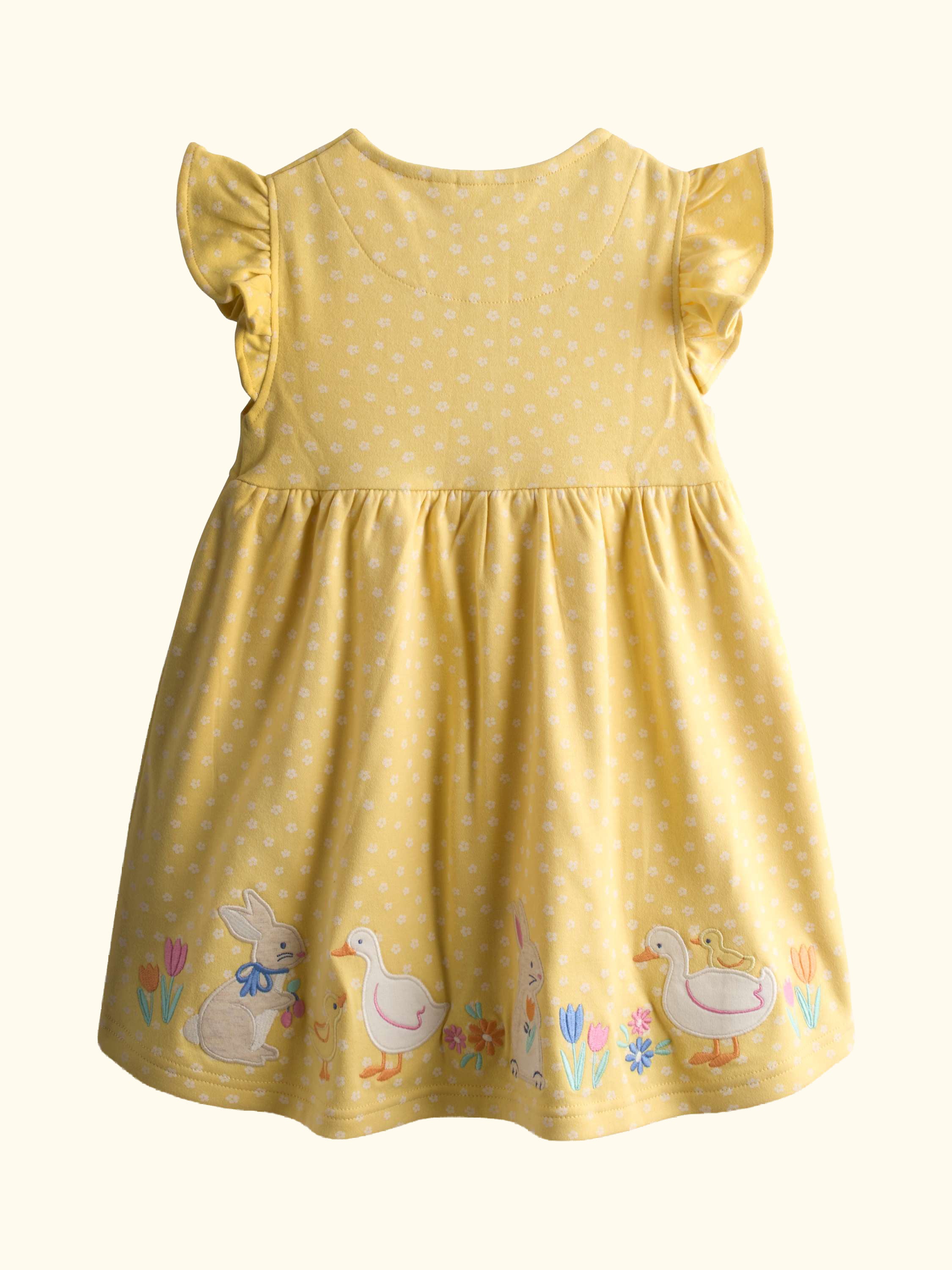 Kids' Appliqué Button Front Dress, Mid Yellow