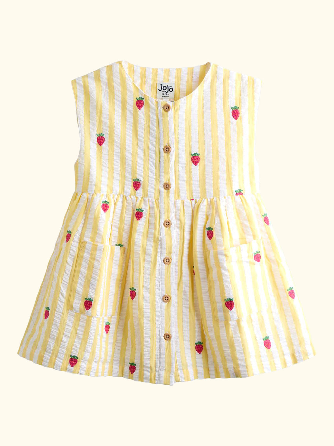Kids' Button Through Sleeveless Dress, Light Yellow