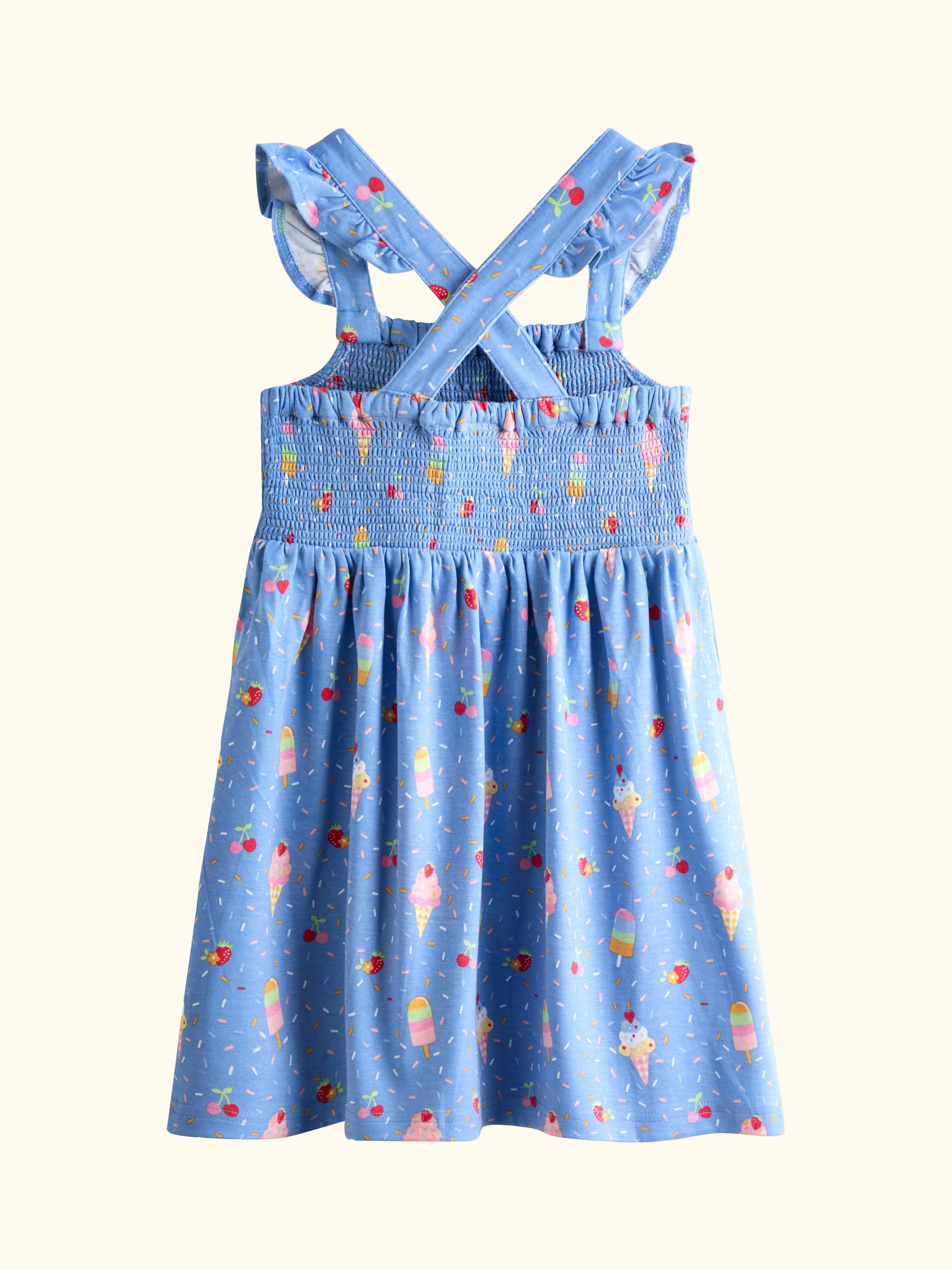 Kids' Frill Sleeve Ice Cream Print Dress, Cobalt Blue