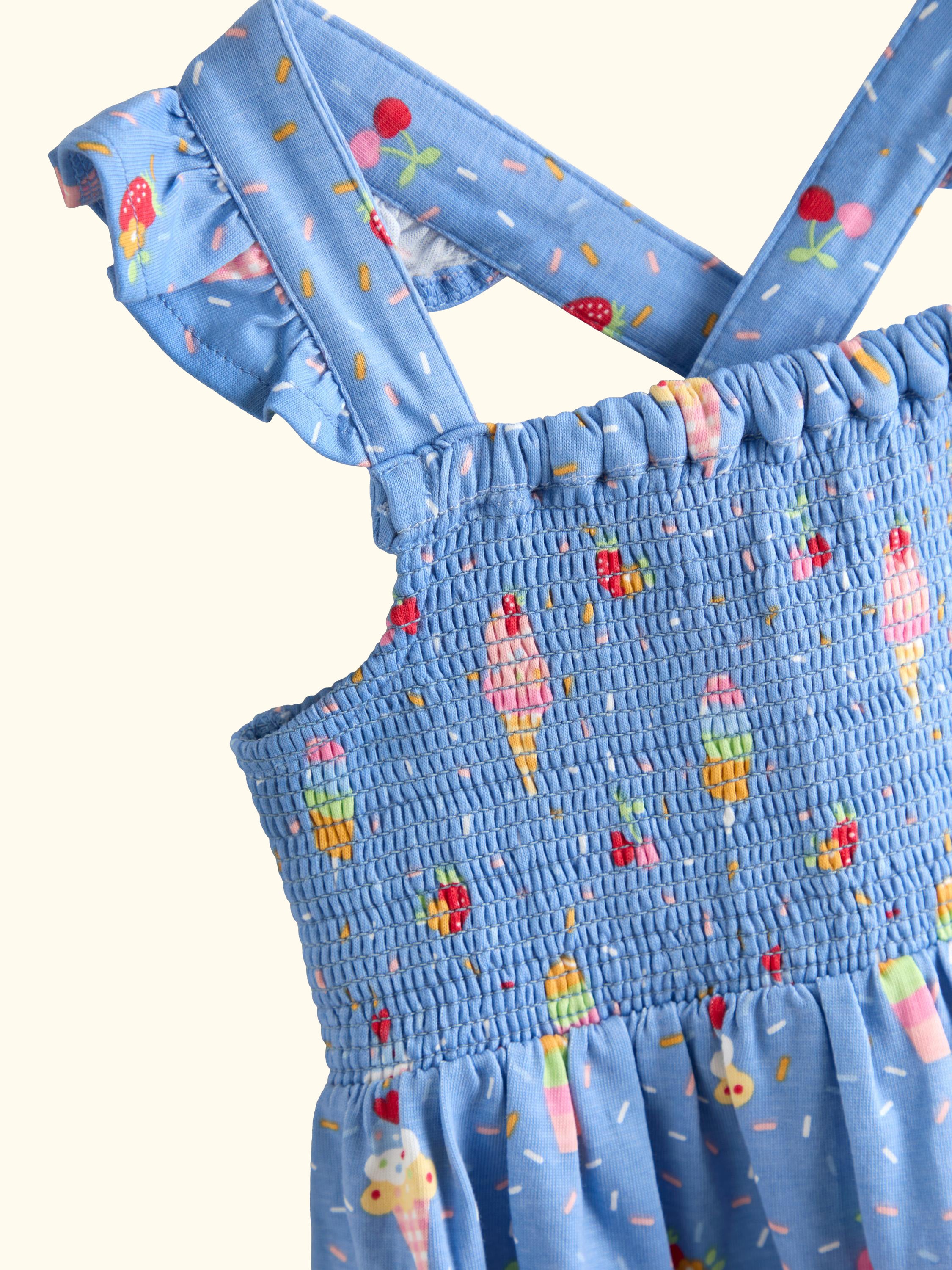 Kids' Frill Sleeve Ice Cream Print Dress, Cobalt Blue