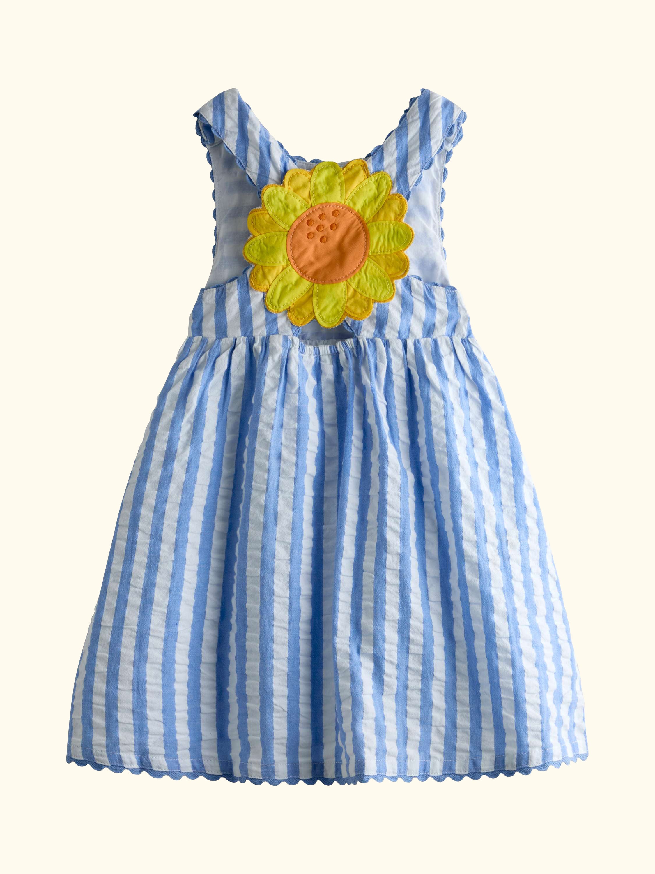Kids' Cross Back Appliqué Sun Dress, Mid Blue