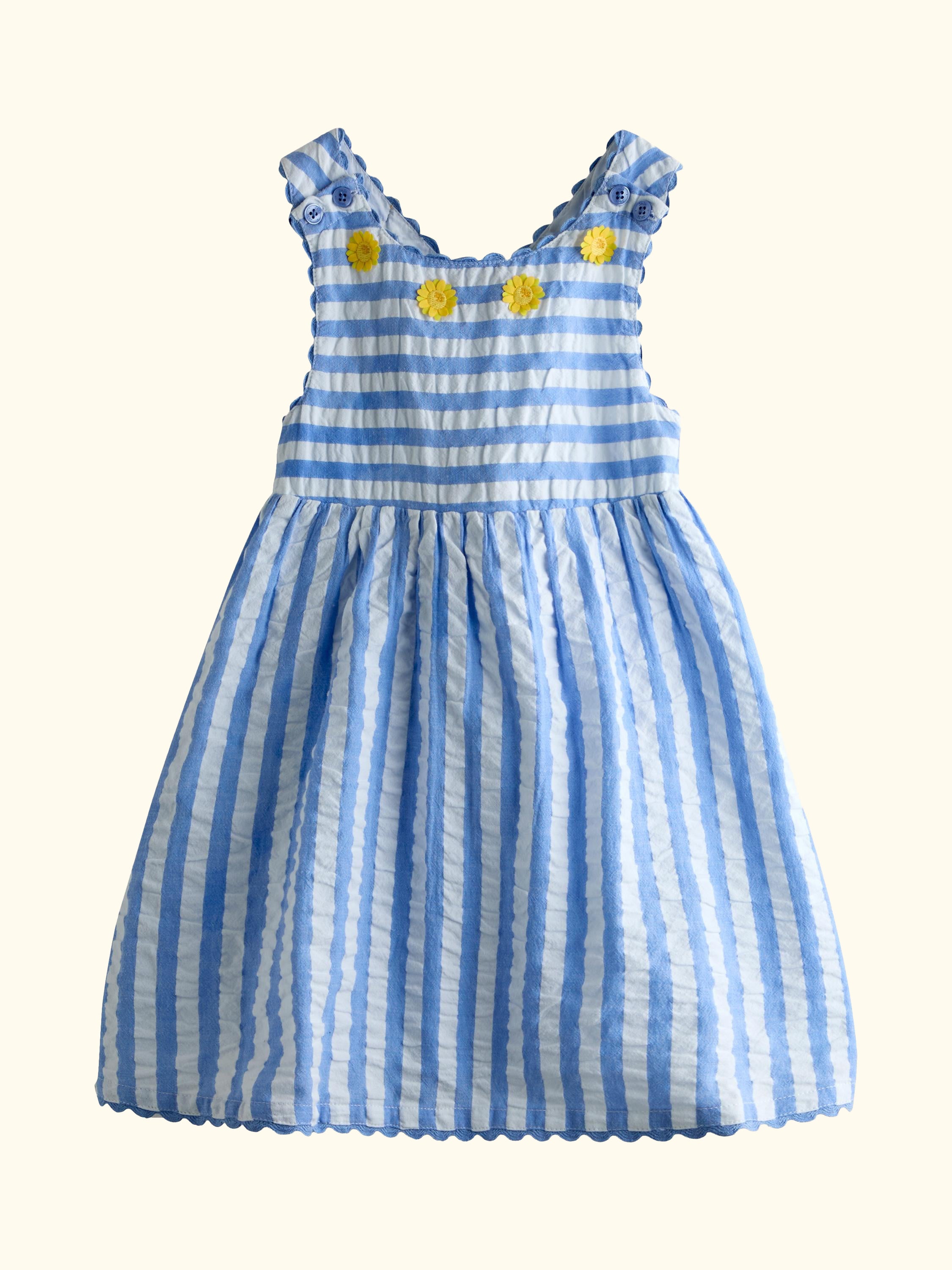 Kids' Cross Back Appliqué Sun Dress, Mid Blue