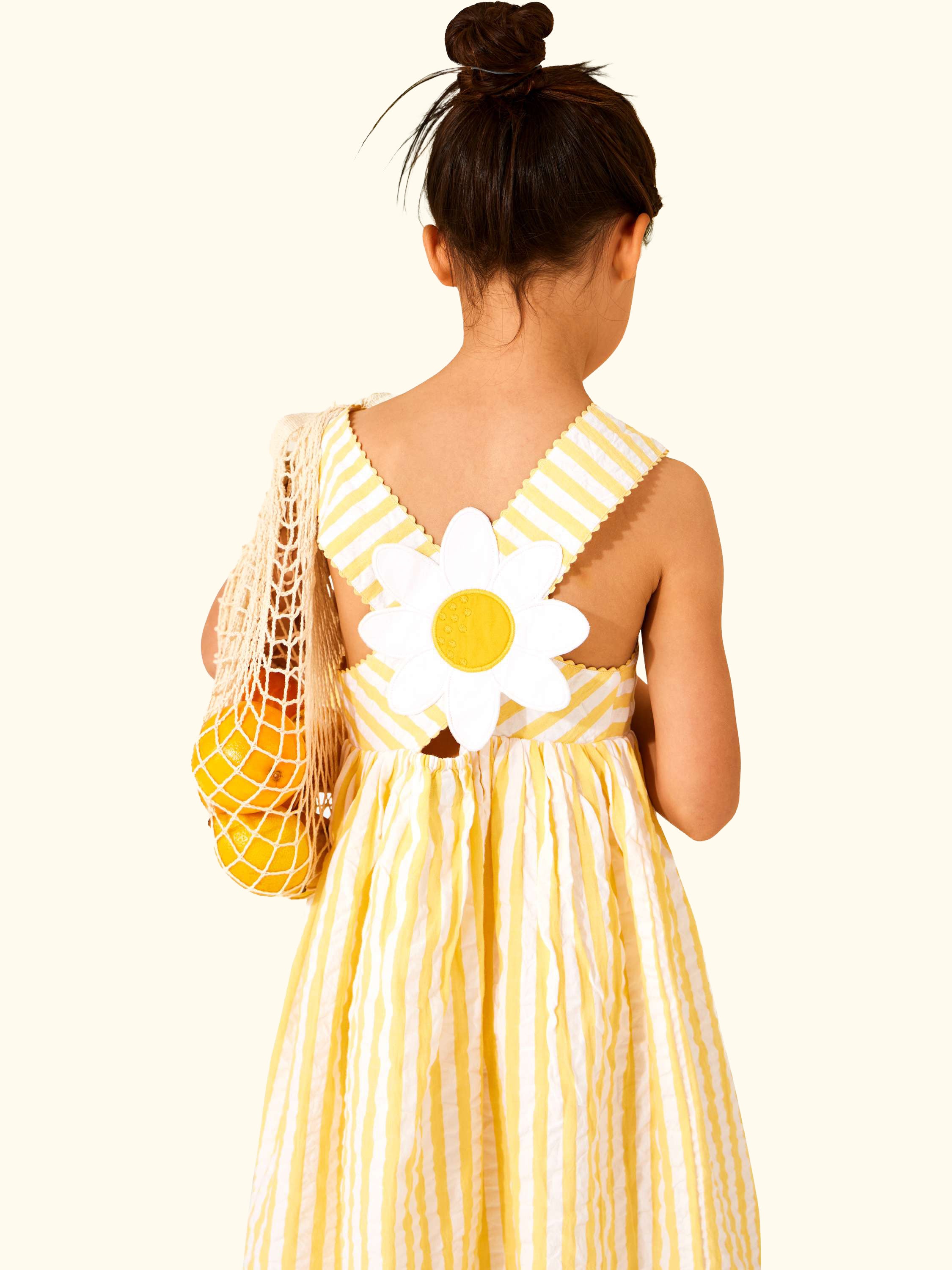 Kids' Cross Back Appliqué Sun Dress, Mid Yellow