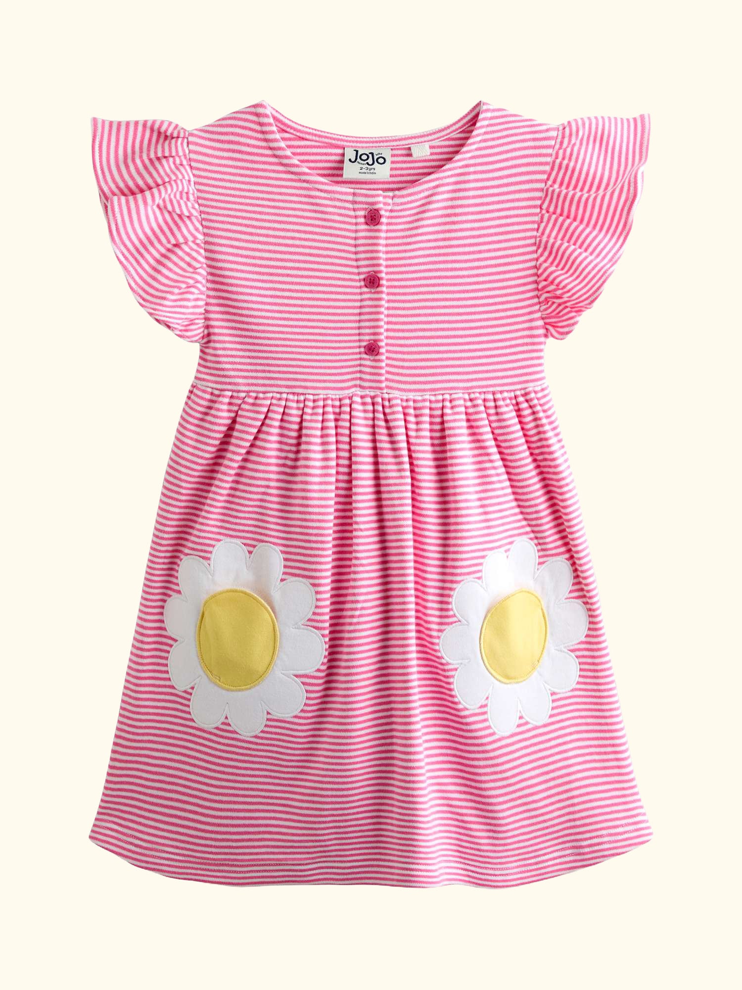 Kids' Appliqué Button Front Dress, Light Pink
