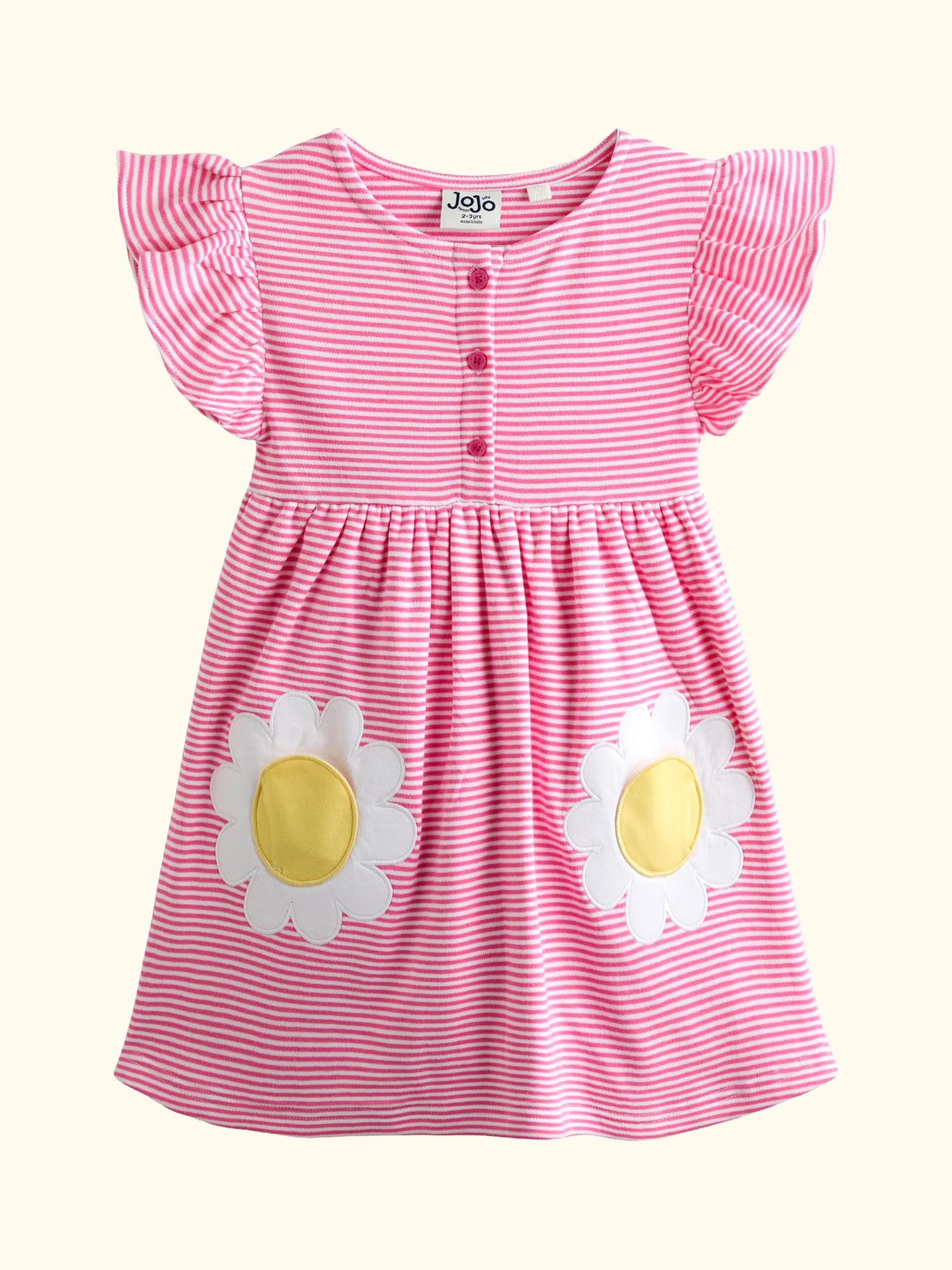 Kids' Appliqué Button Front Dress, Light Pink