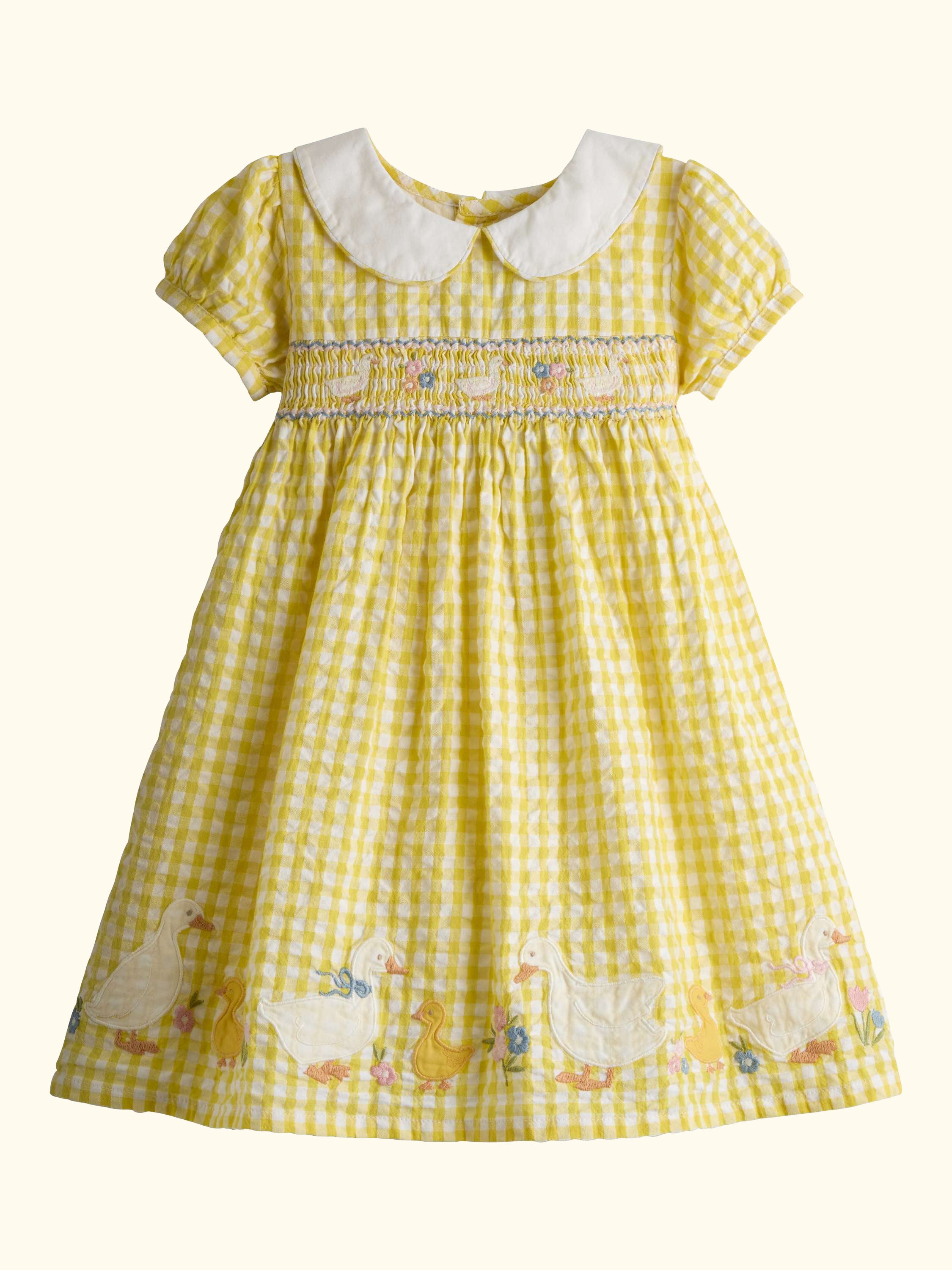 Kids' Smocked Puff Sleeve Duck Applique Dress Set, Light Yellow