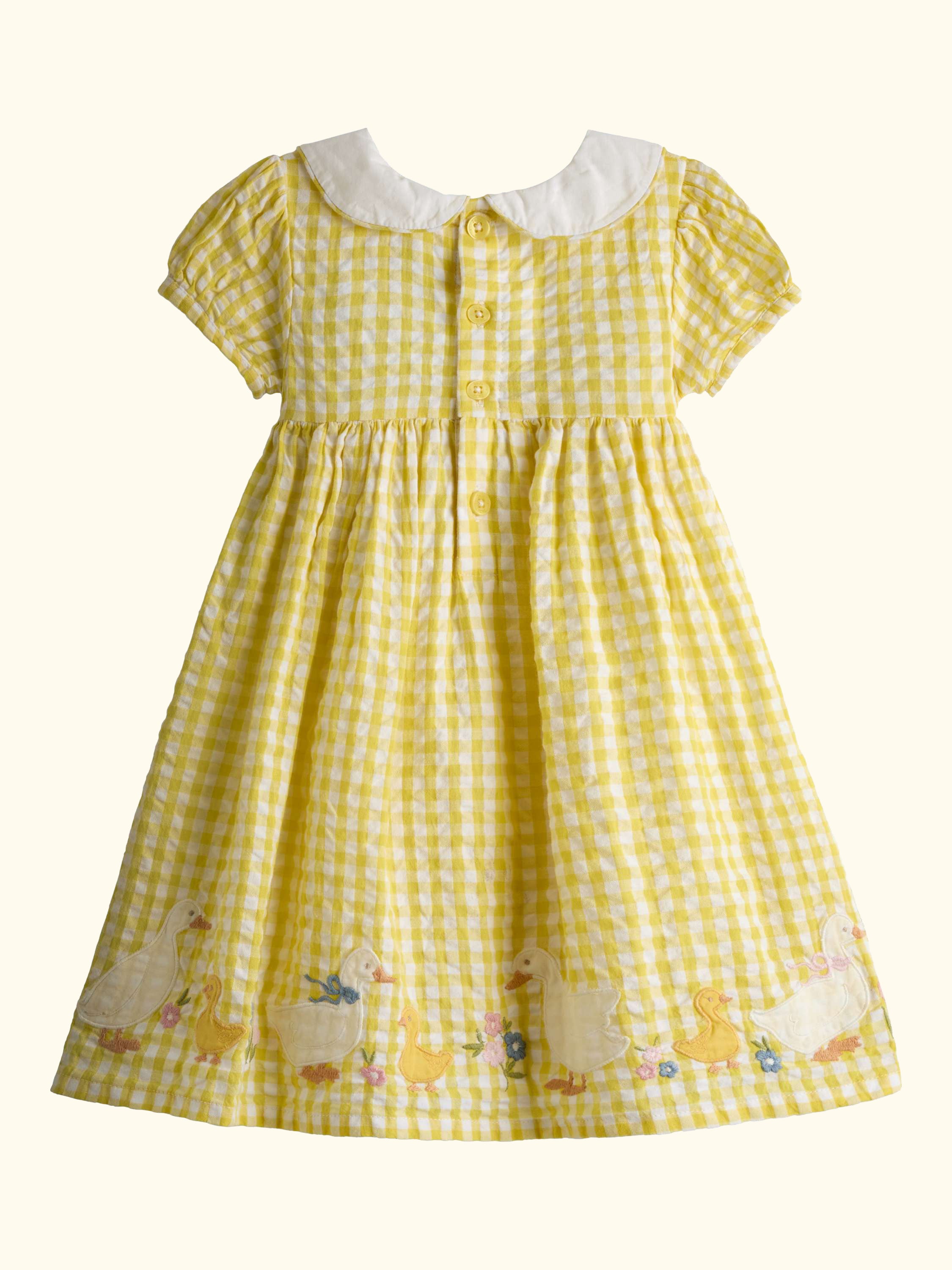 Kids' Smocked Puff Sleeve Duck Applique Dress Set, Light Yellow