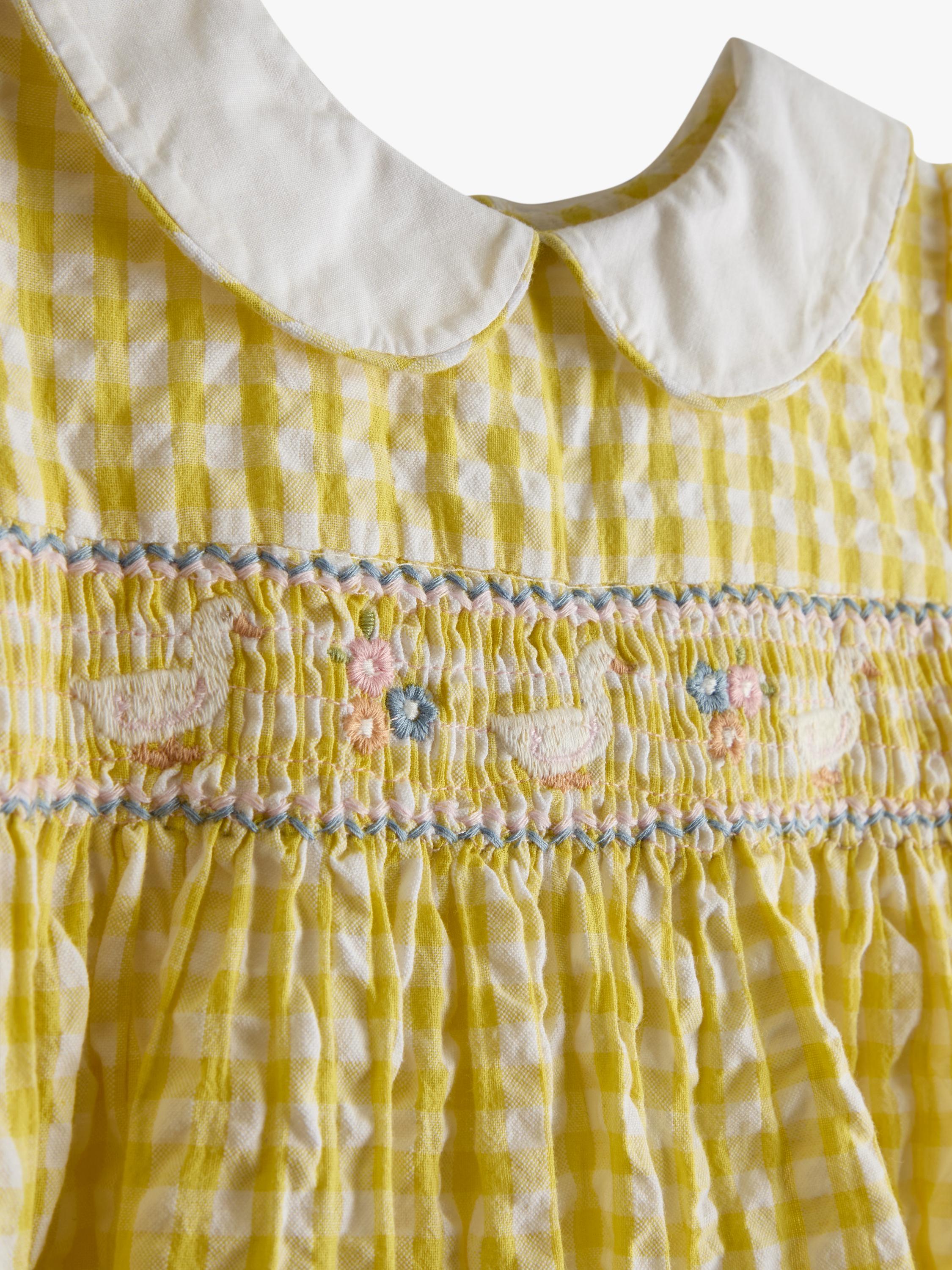 Kids' Smocked Puff Sleeve Duck Applique Dress Set, Light Yellow