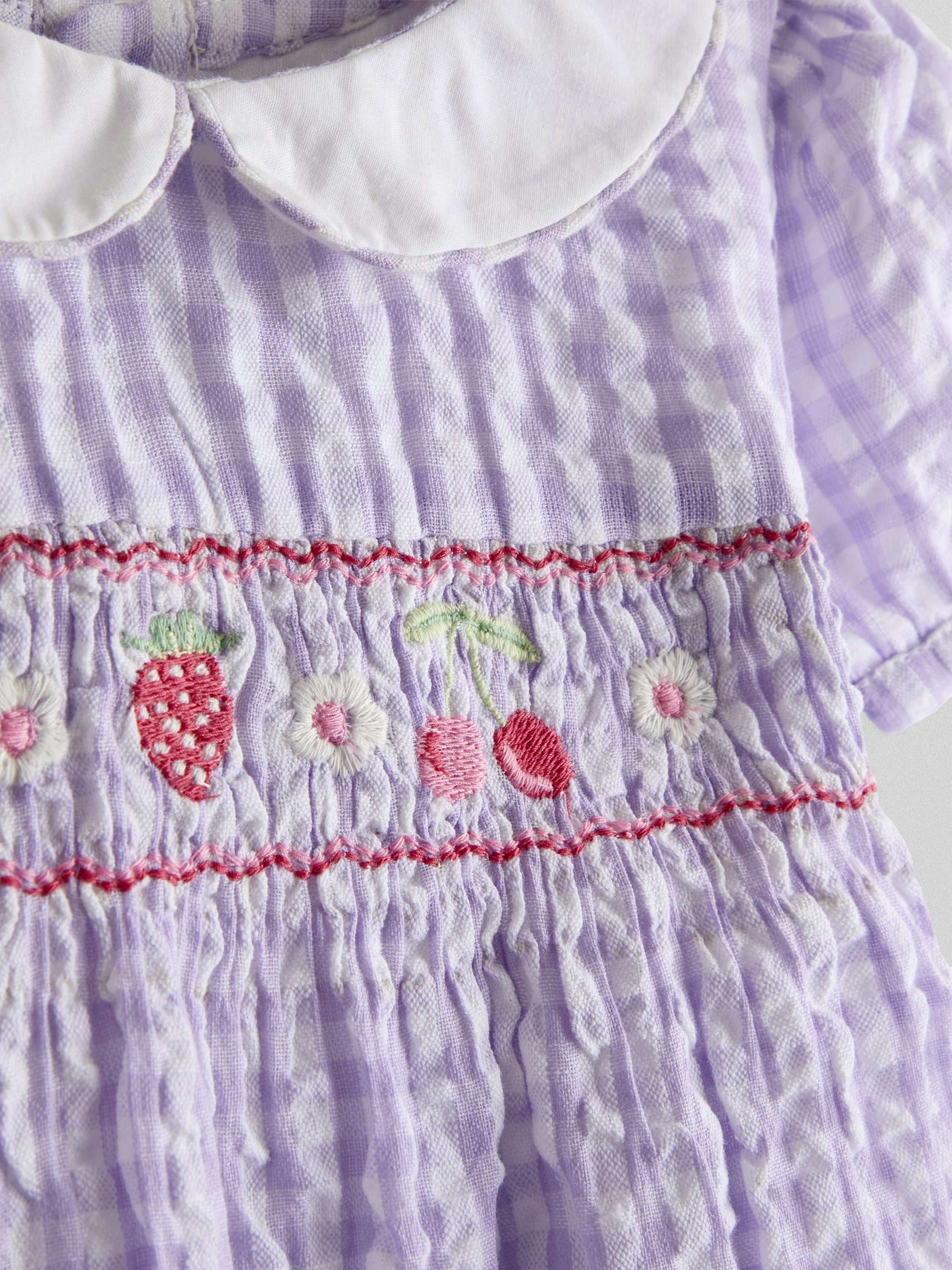 Kids' Seersucker Embroidered Hem Smock Dress, Lilac