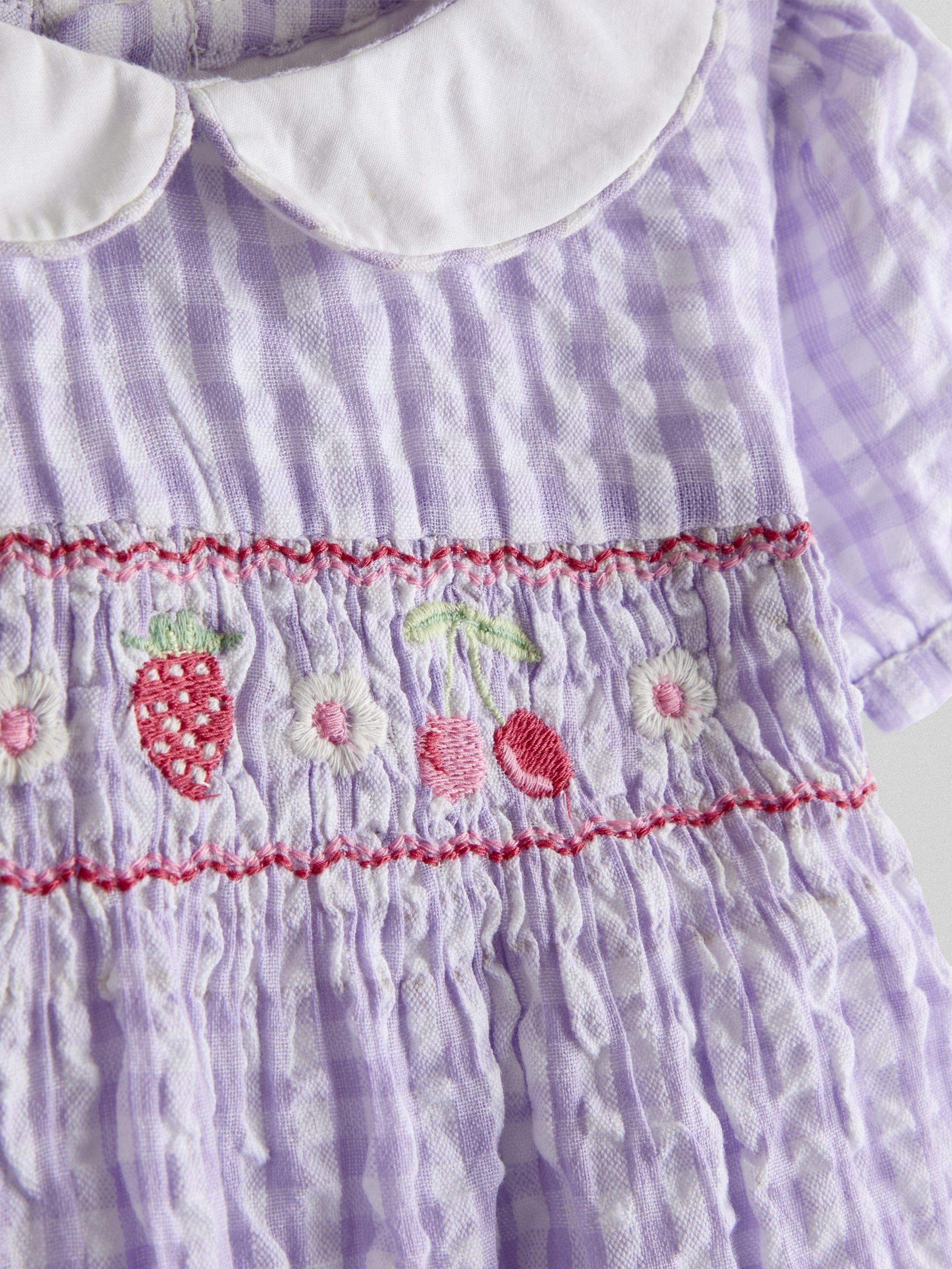 Kids' Seersucker Embroidered Hem Smock Dress, Lilac
