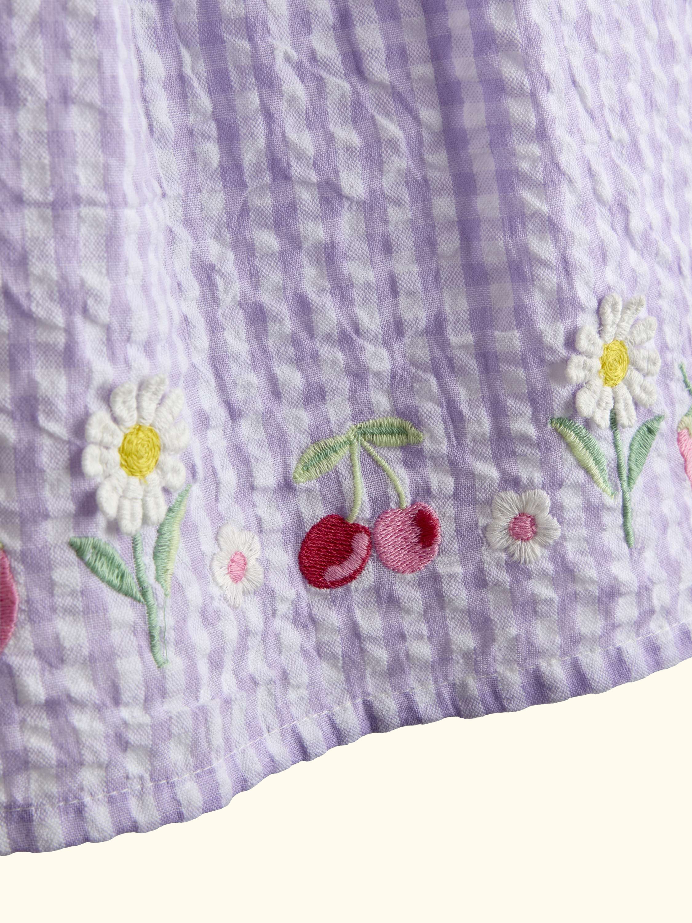 Kids' Seersucker Embroidered Hem Smock Dress, Lilac